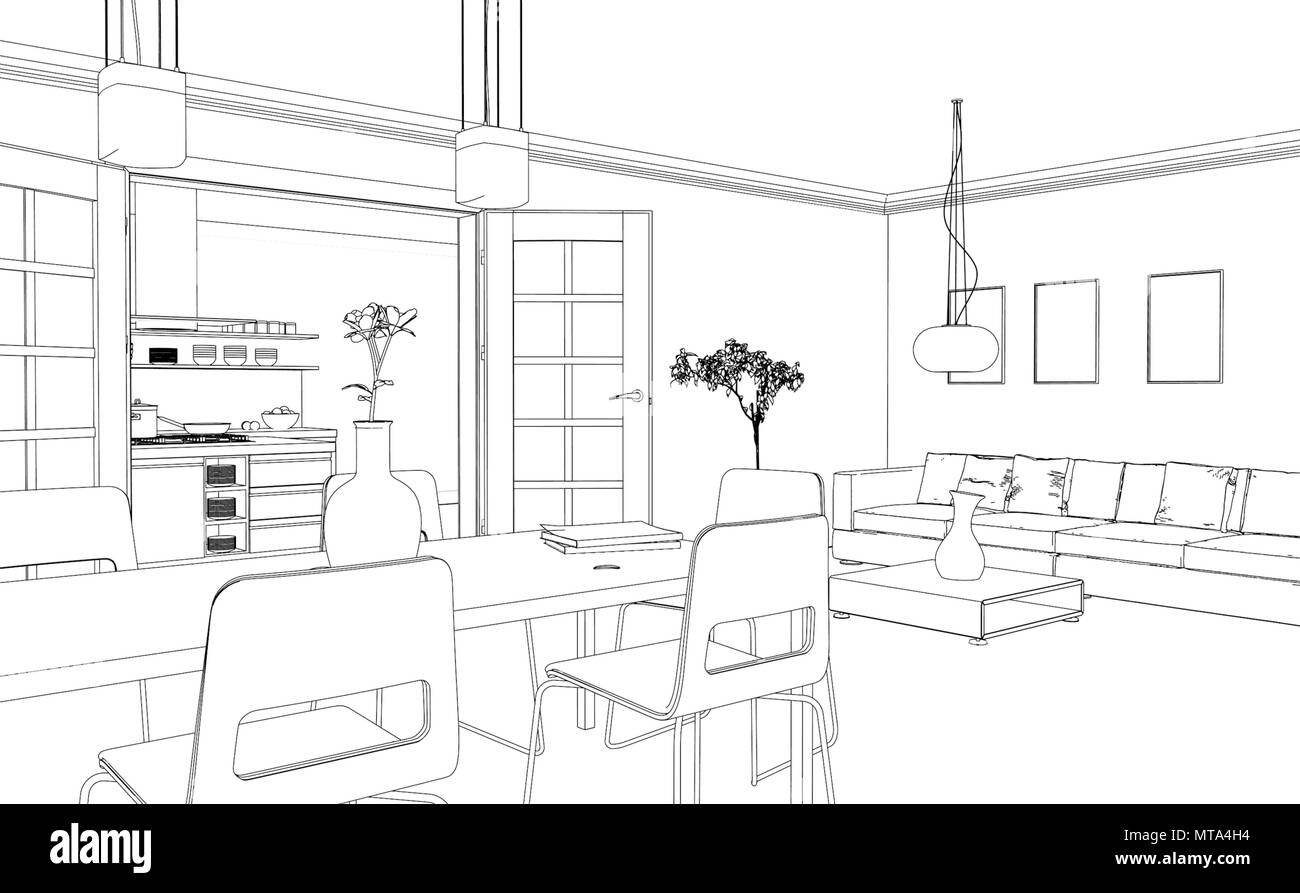Interior Design Living Room custom Drawing Stock Photo Alamy