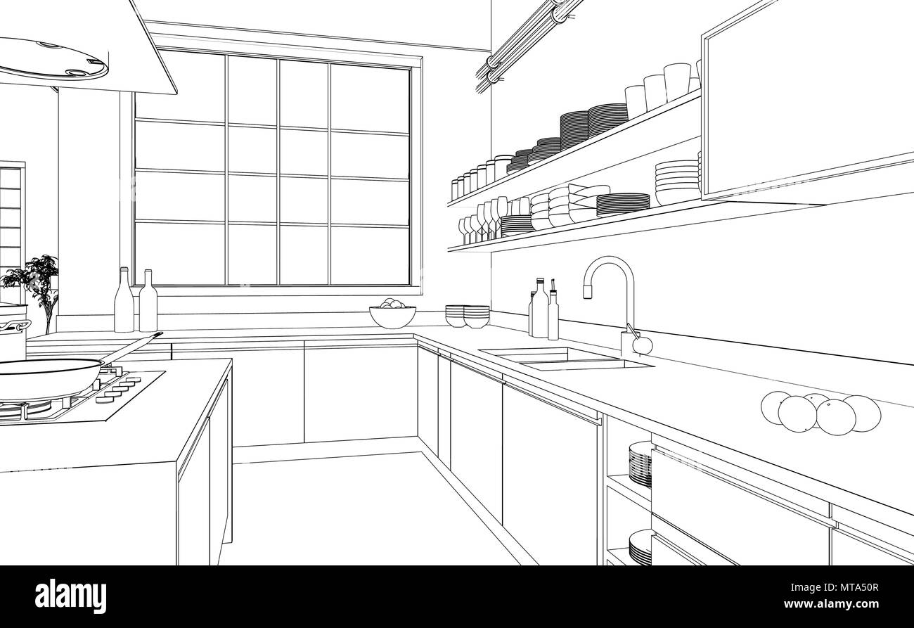 Freehand Drawing  Kitchen Cupboard Stock Illustration  Illustration of  freehand chair 161347201