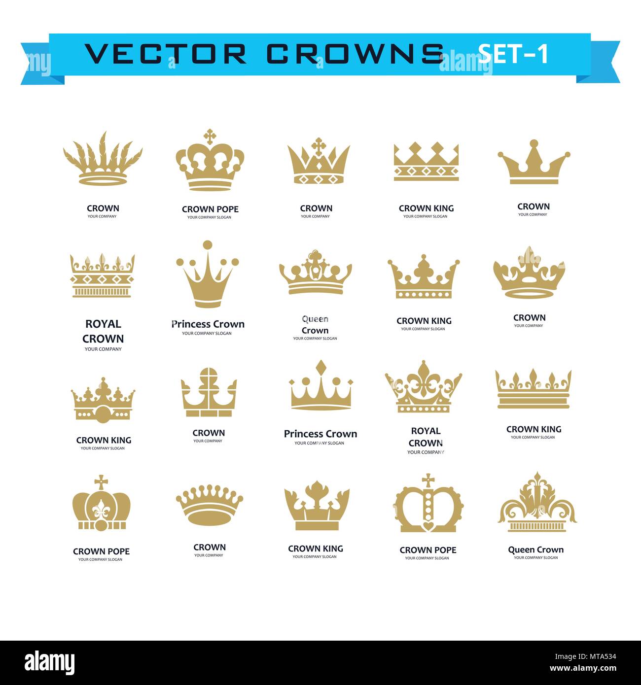 Vector collection of creative king, queen, princess, pope crowns ...