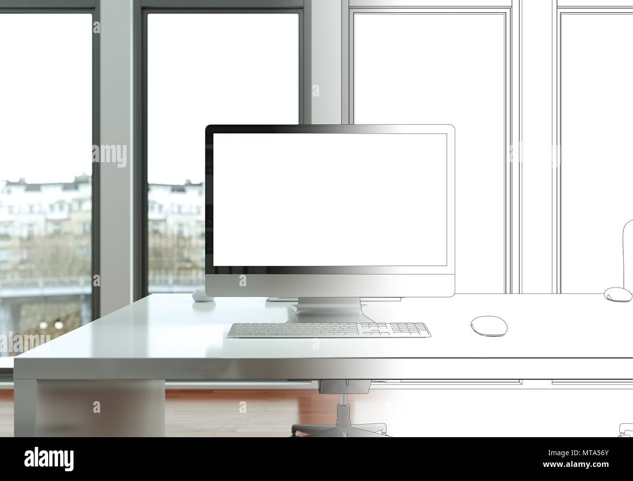 Interior Design Office Drawing Gradation Into Photograph Stock Photo