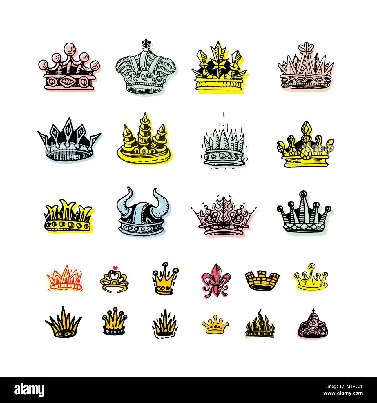 Set of silhouettes of stylized images of the crown Stock Vector