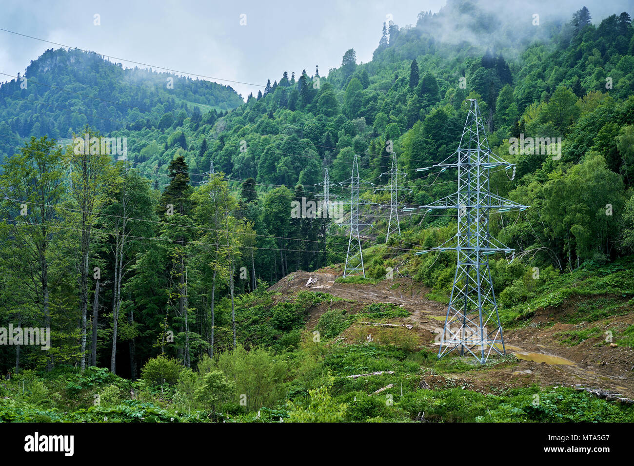 power lines in the mountains Stock Photo - Alamy