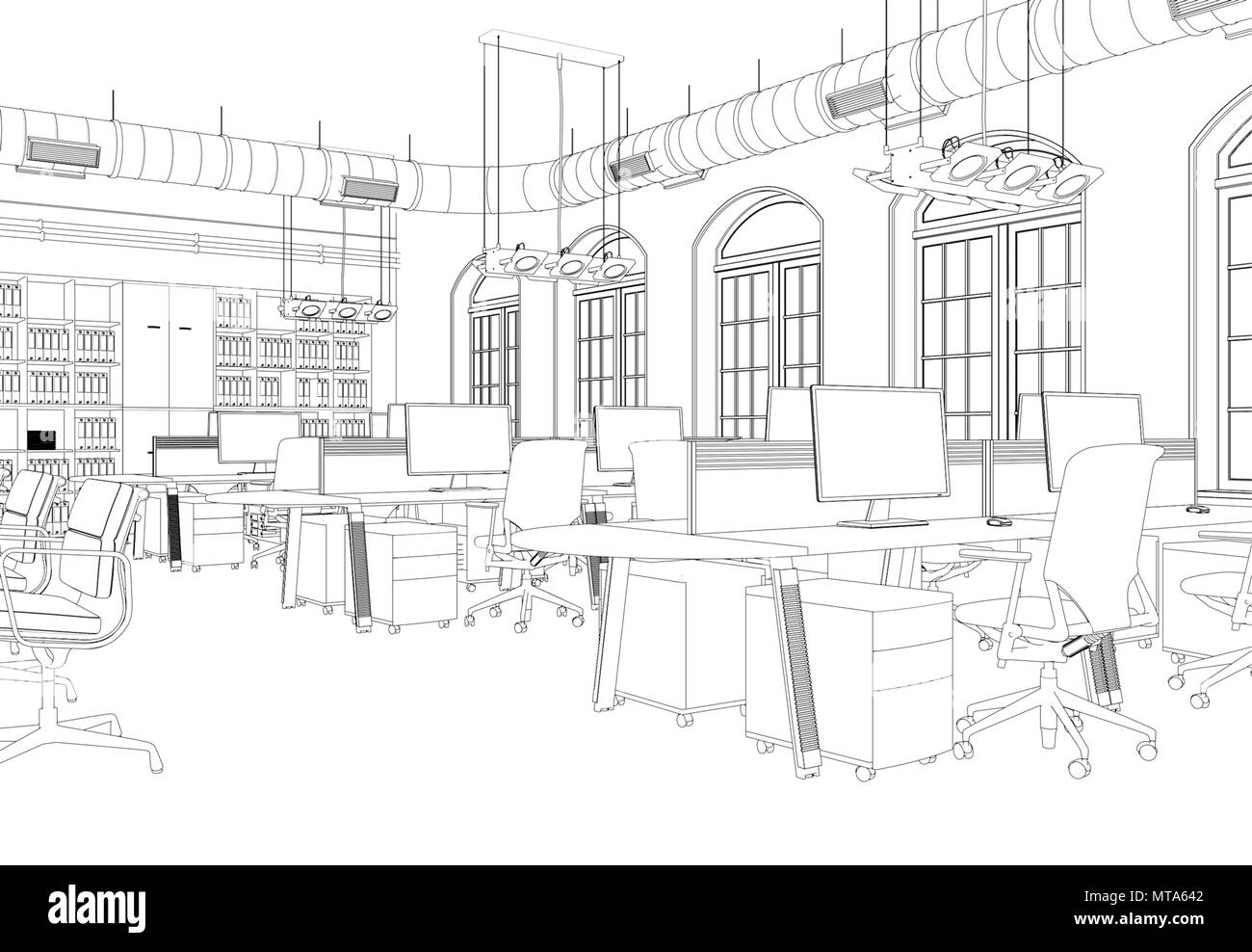 ArtStation  Interior design office sketch