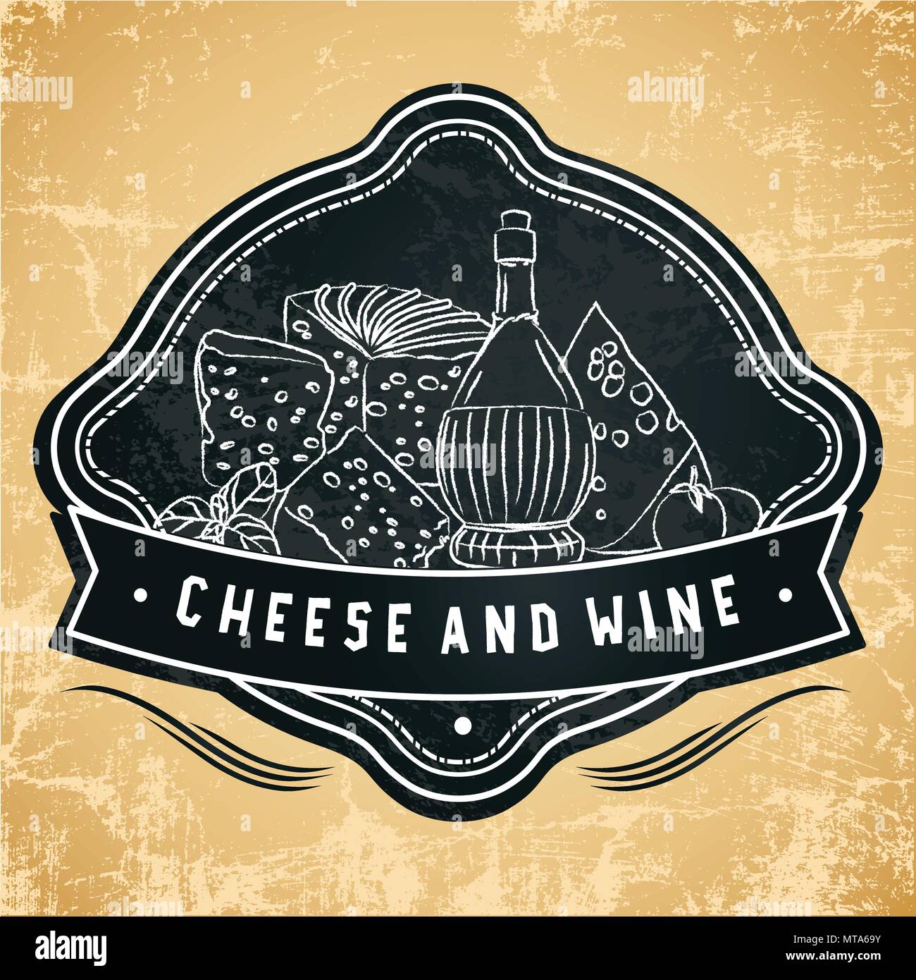 Label for restaurant, cafe, bar or grocery store. Food shop drawing