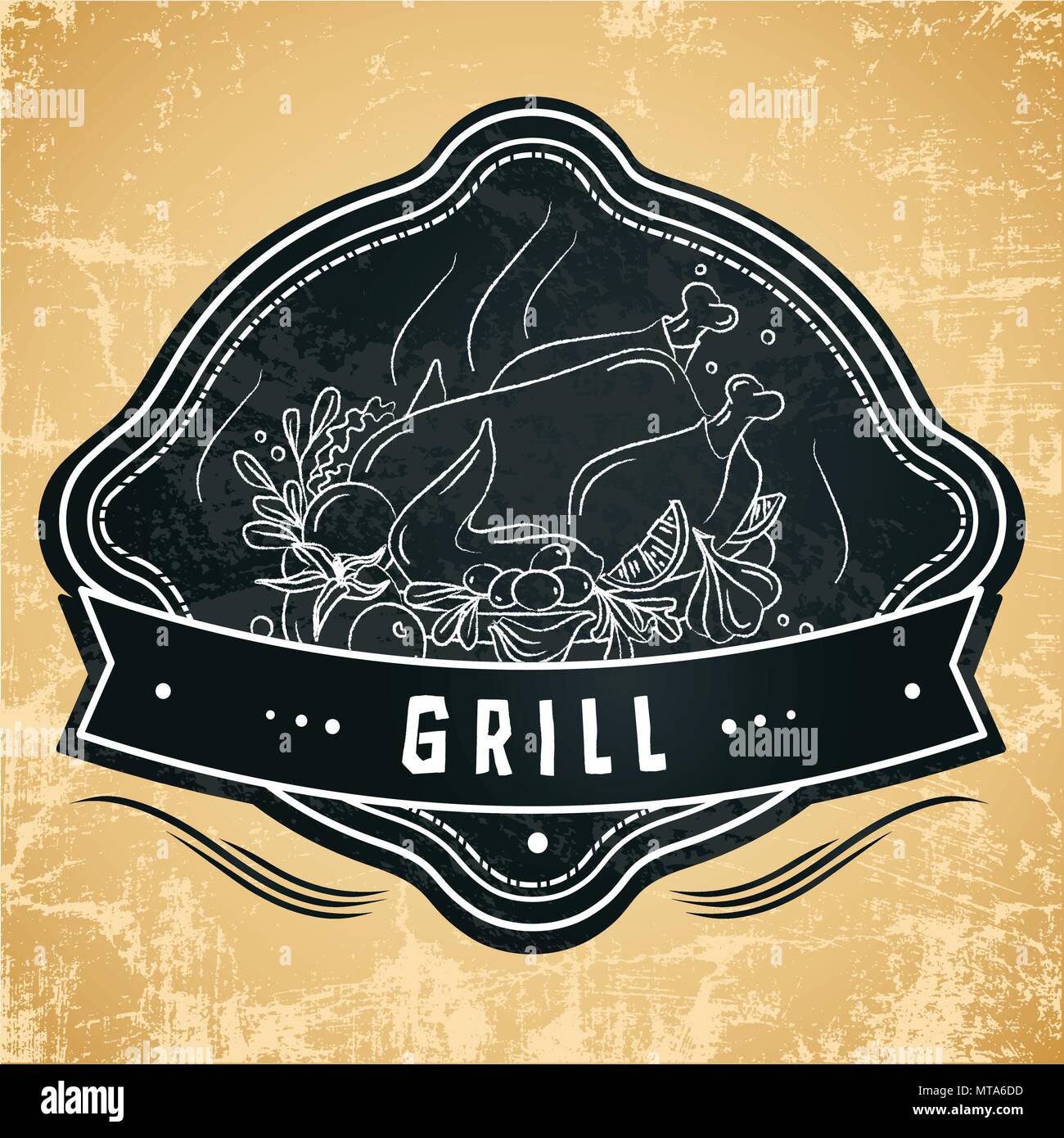 Label for restaurant, cafe, bar or grocery store. Food shop drawing ...