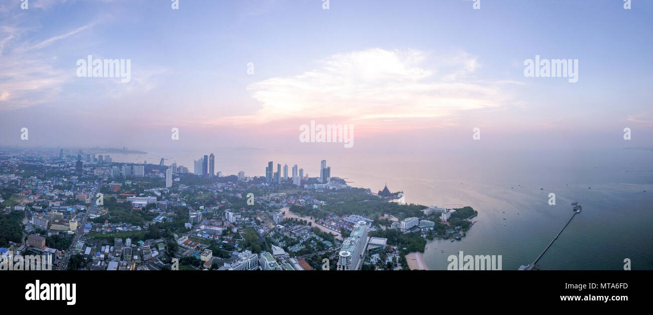 Aerial view of Pattaya city at suset in Chonburi Thailand. Stock Photo