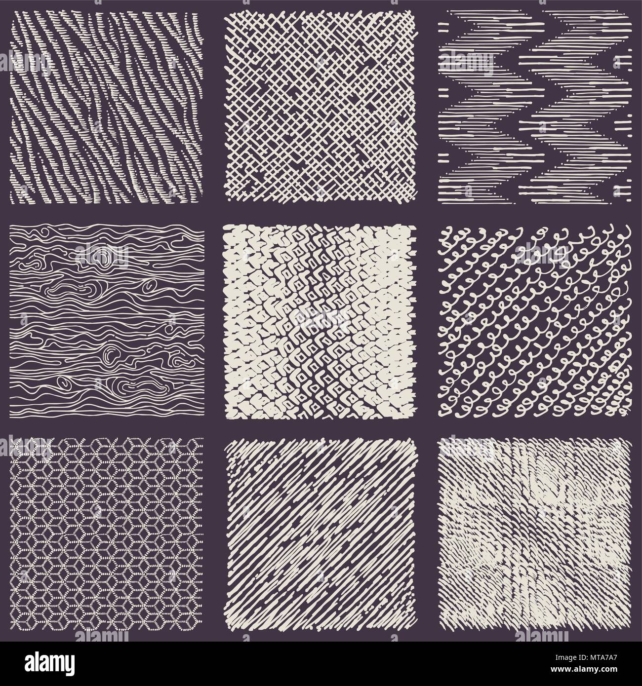 Set of hand drawn marker and ink patterns. Simple vector scratchy ...