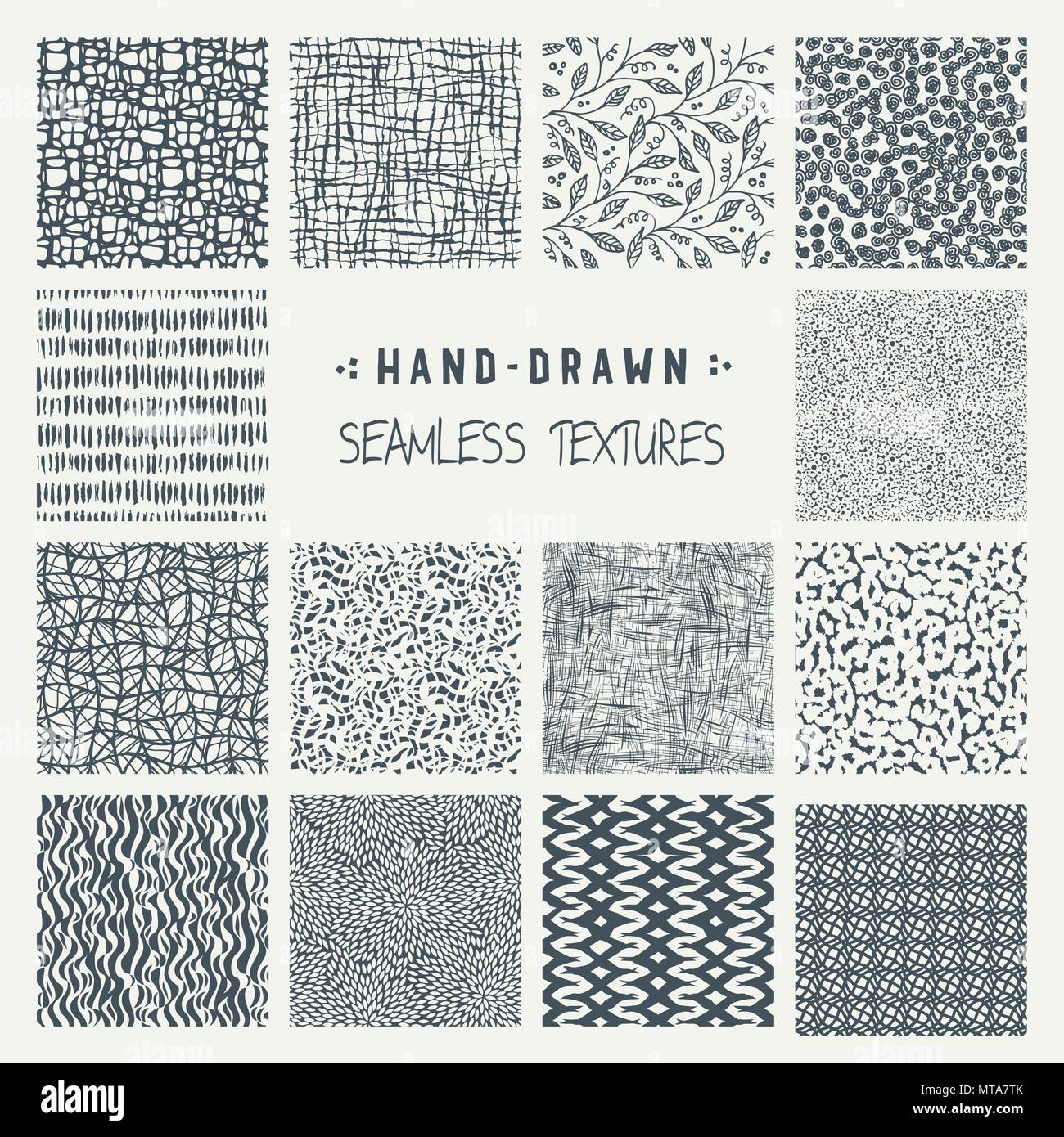 Set of hand drawn marker and ink seamless patterns Stock Vector Image ...