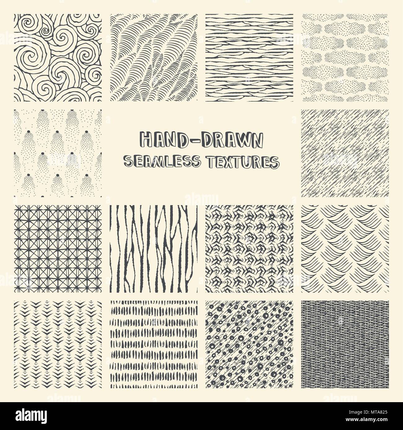 Set of hand drawn marker and ink seamless patterns Stock Vector Image ...