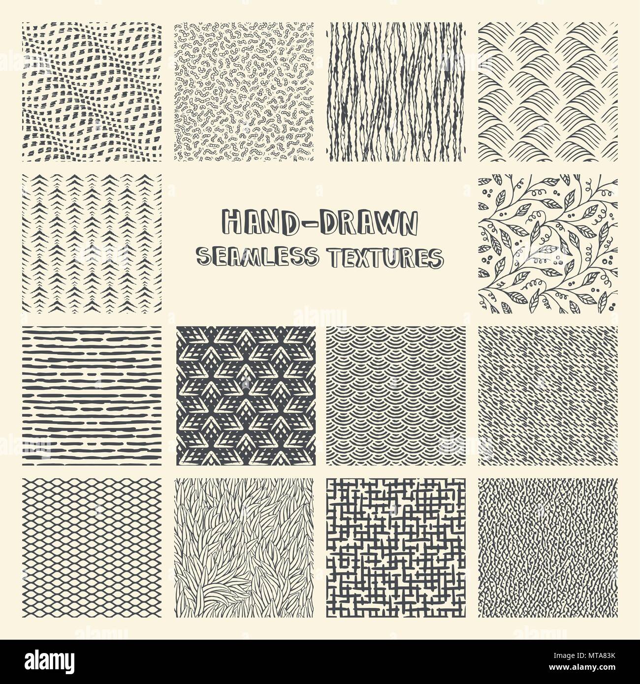 Set of hand drawn marker and ink seamless patterns Stock Vector Image ...