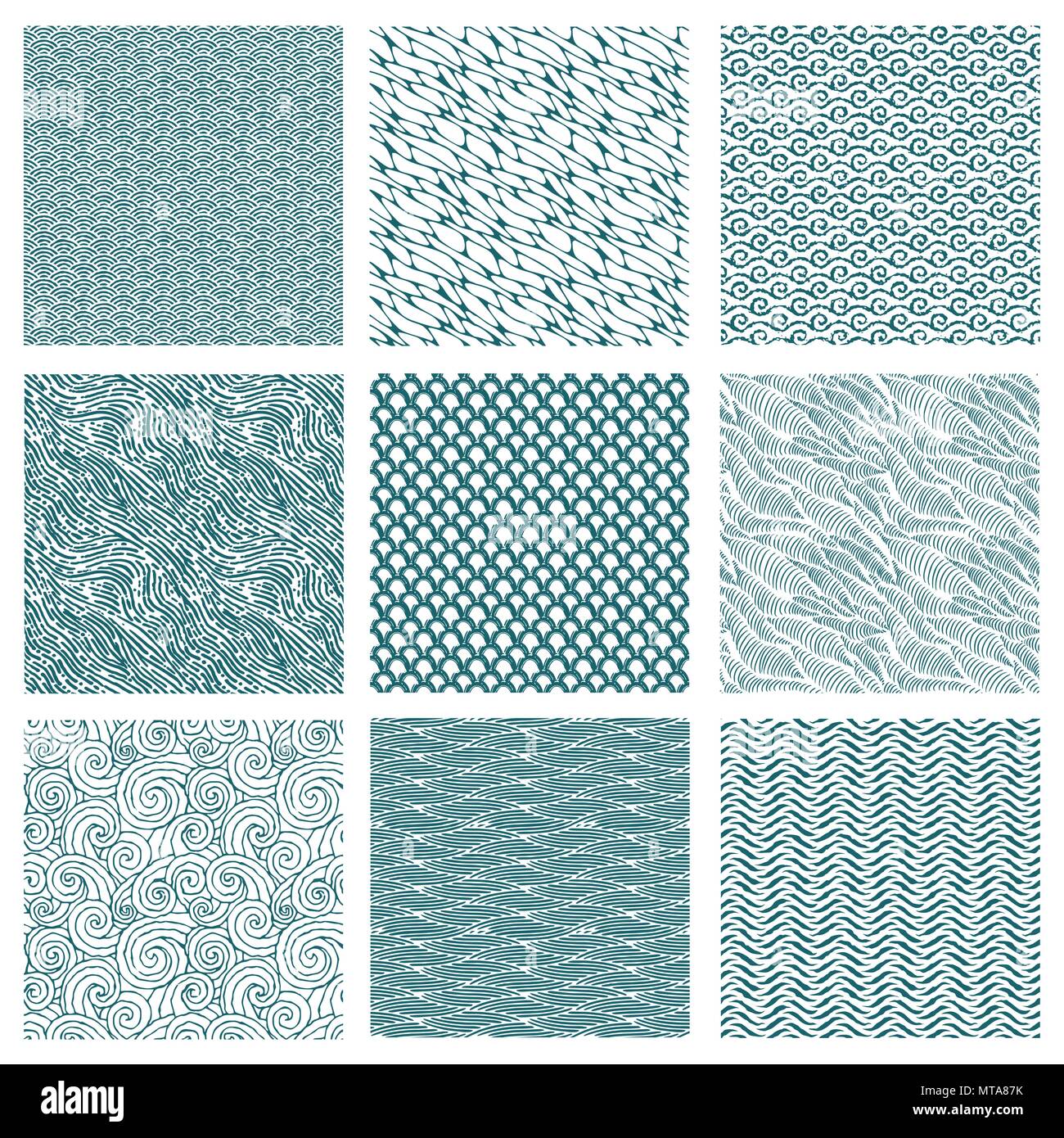 Set of seamless abstract pattern, waves background Stock Vector