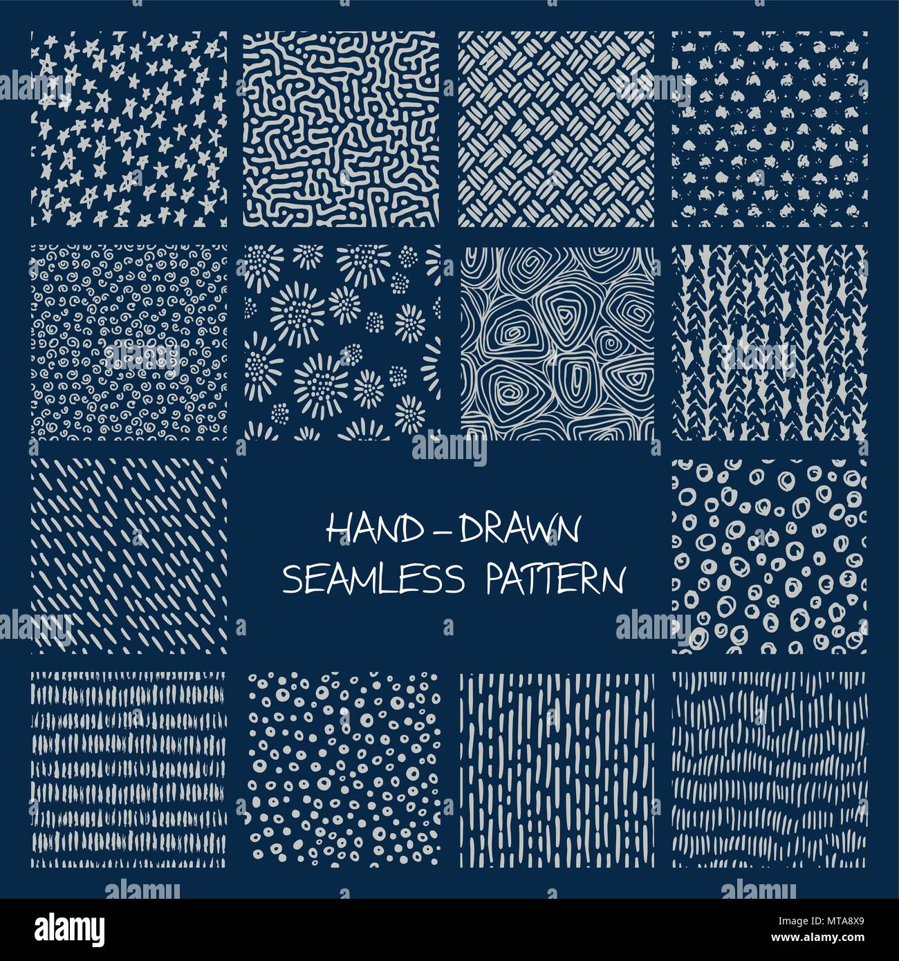 Set of hand-drawn seamless patterns Stock Vector