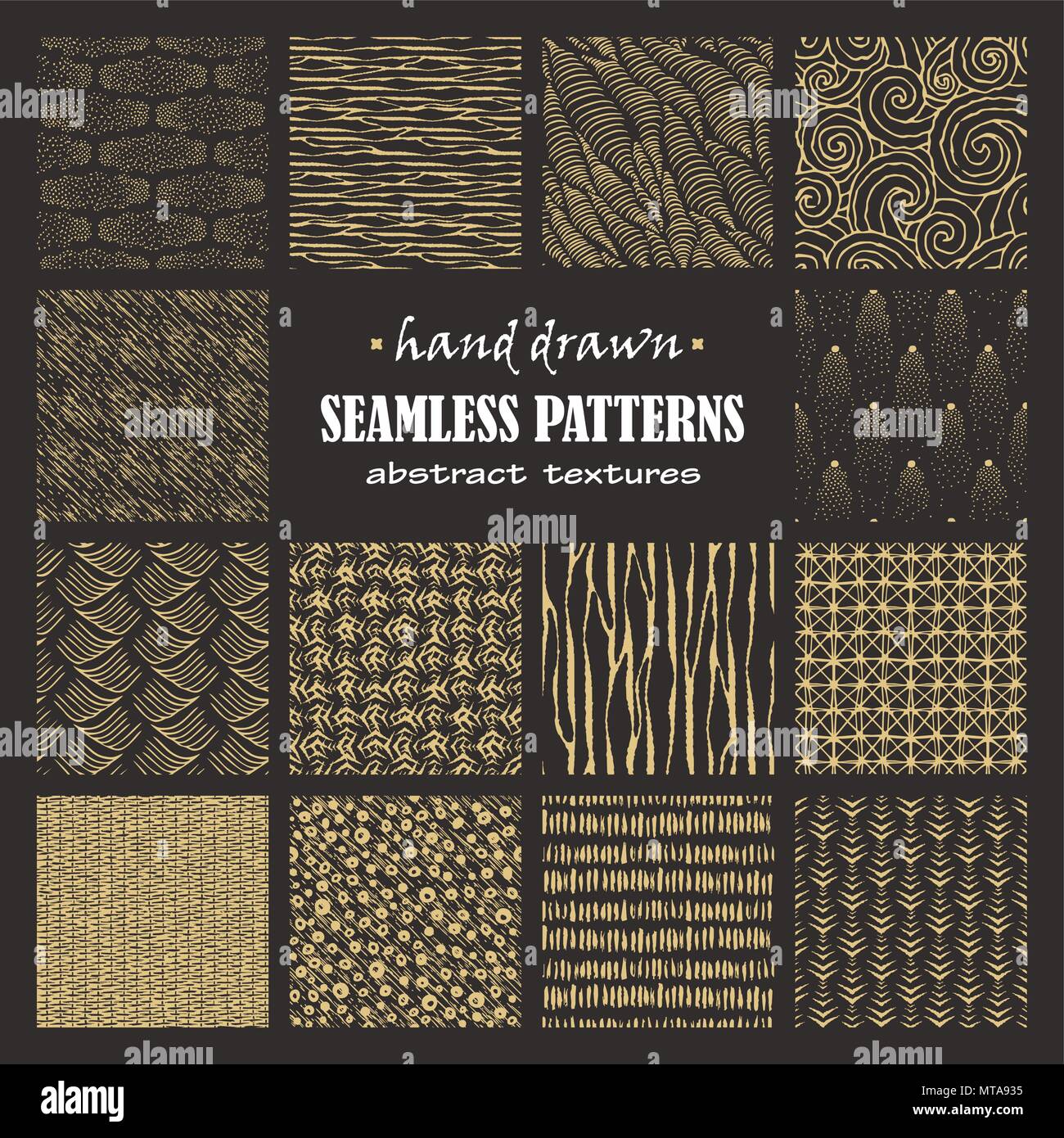 Set of seamless hand drawn marker and ink patterns. Abstract vector ...