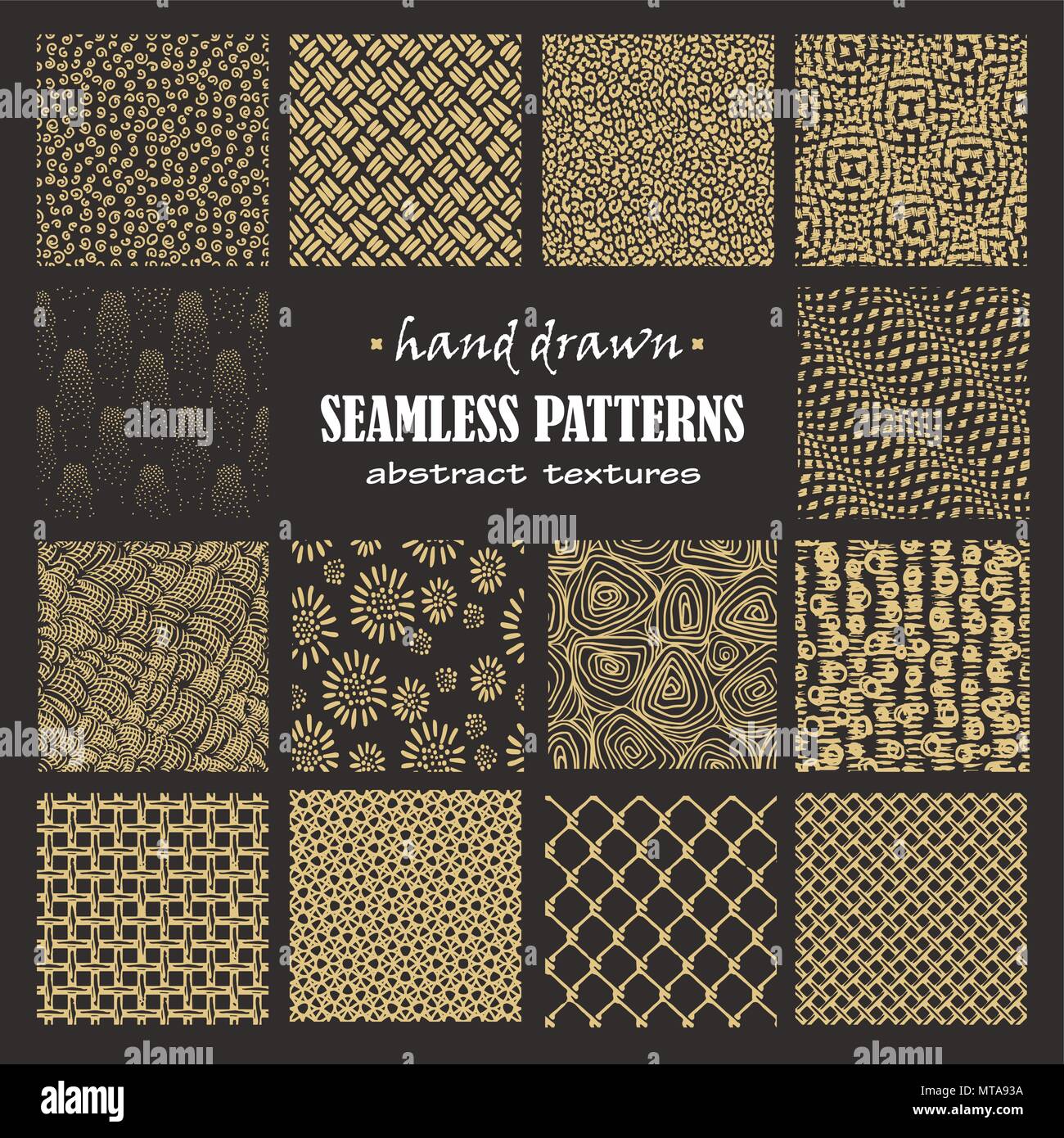 Set of seamless hand drawn marker and ink patterns. Abstract vector ...
