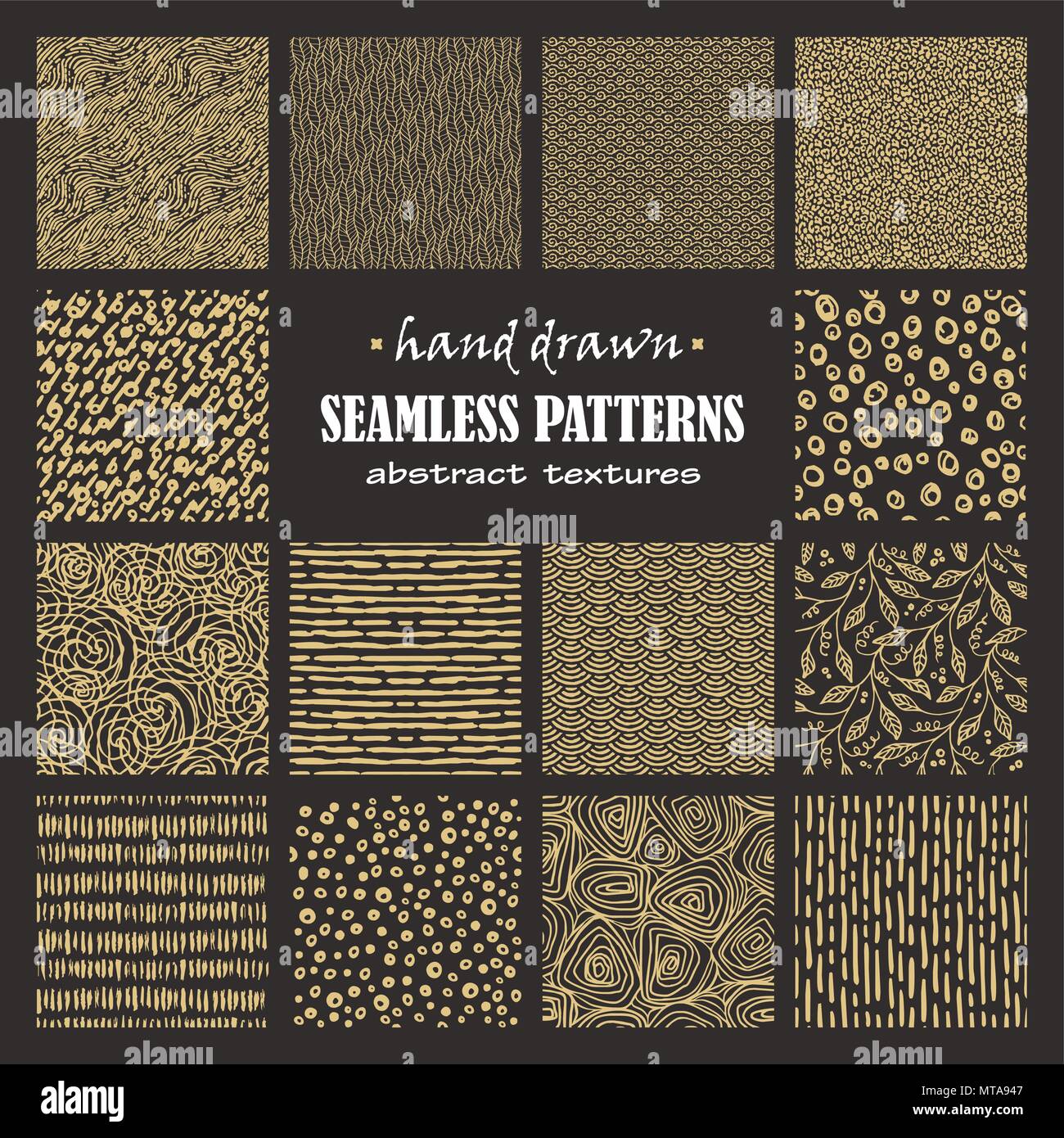Set of seamless hand drawn marker and ink patterns. Abstract vector ...