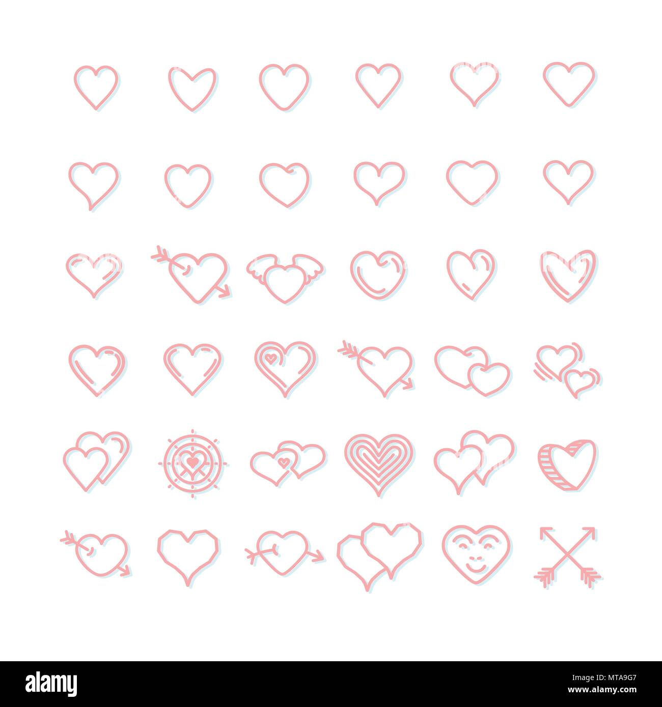 Vector set of pink line hearts Stock Vector Image & Art - Alamy