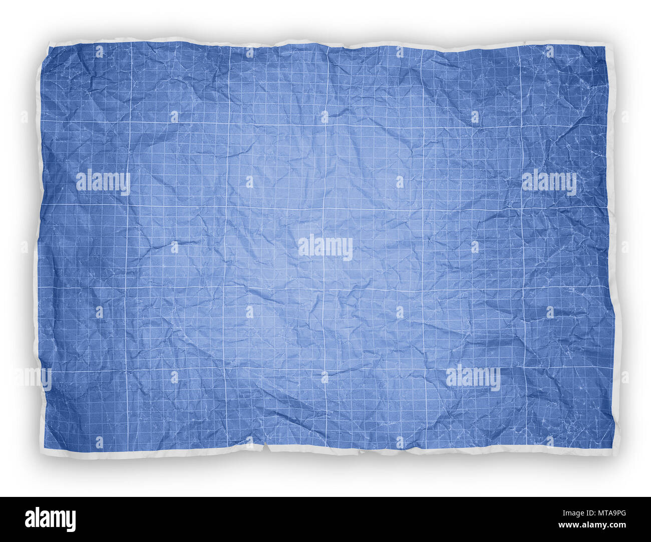 Wrinkled engineering graph paper. Blue graph paper background Stock Photo