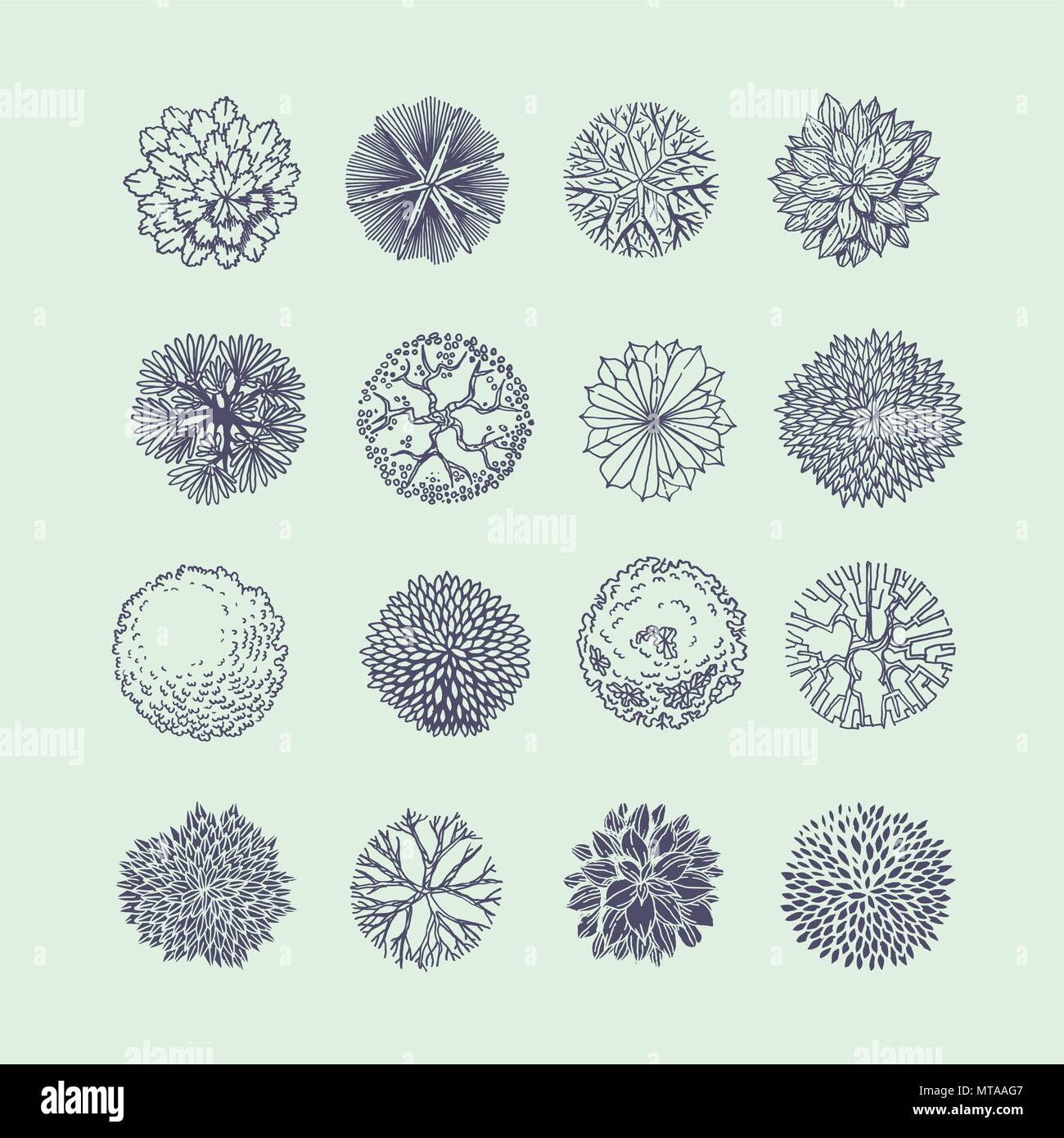 Trees top view. Different plants and trees vector set for architectural ...