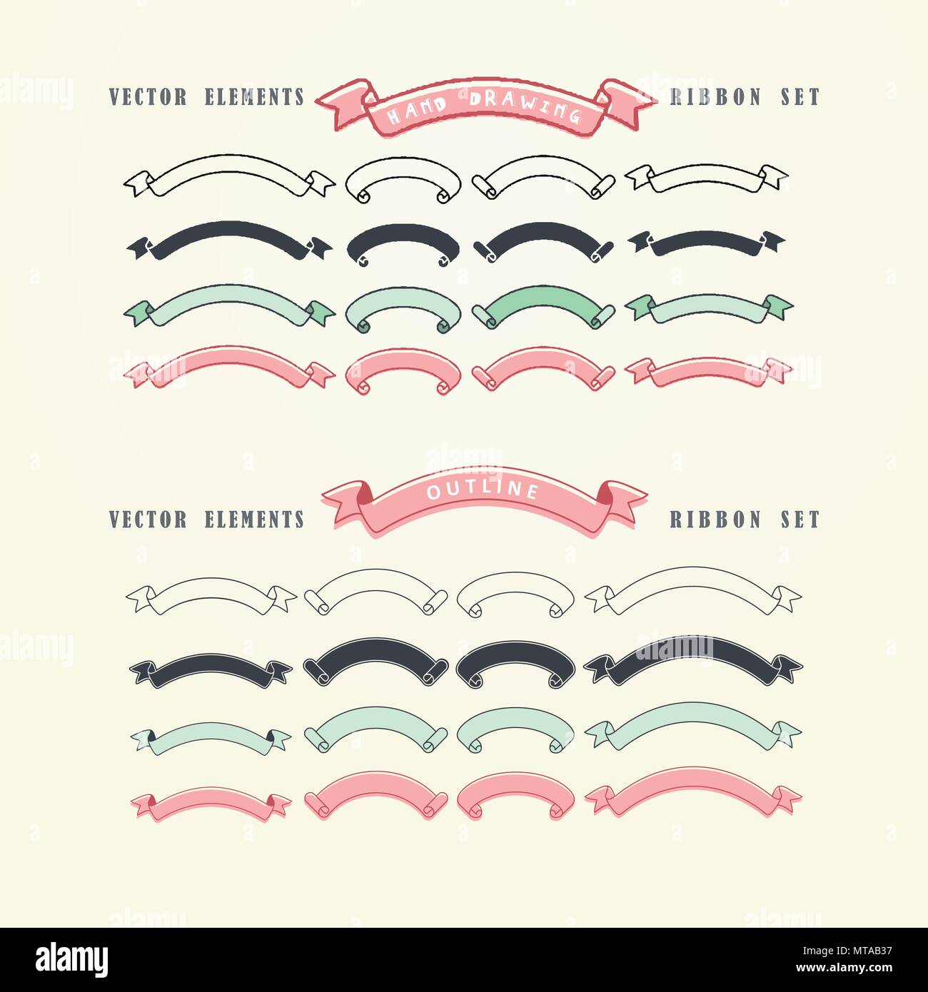 Set of hand drawn vector ribbons. Doodles collection of decorative ...