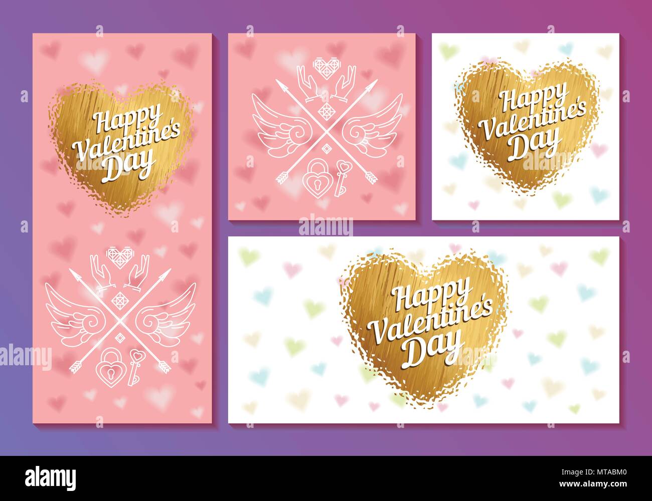 Set of Valentine's Day cards with hearts and arrows. For greeting card ...