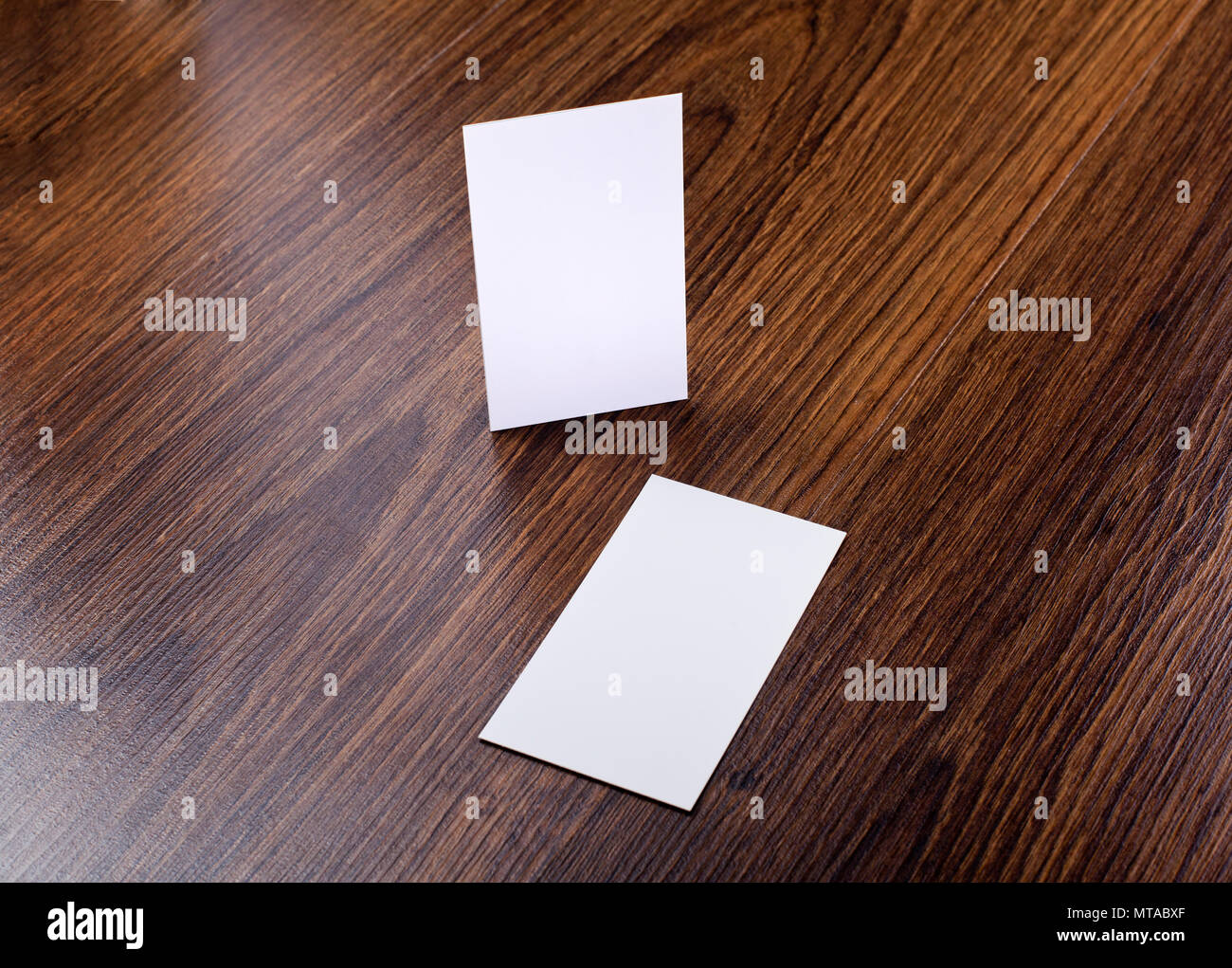 Mockup Of White Business Cards At Wooden Background Template For