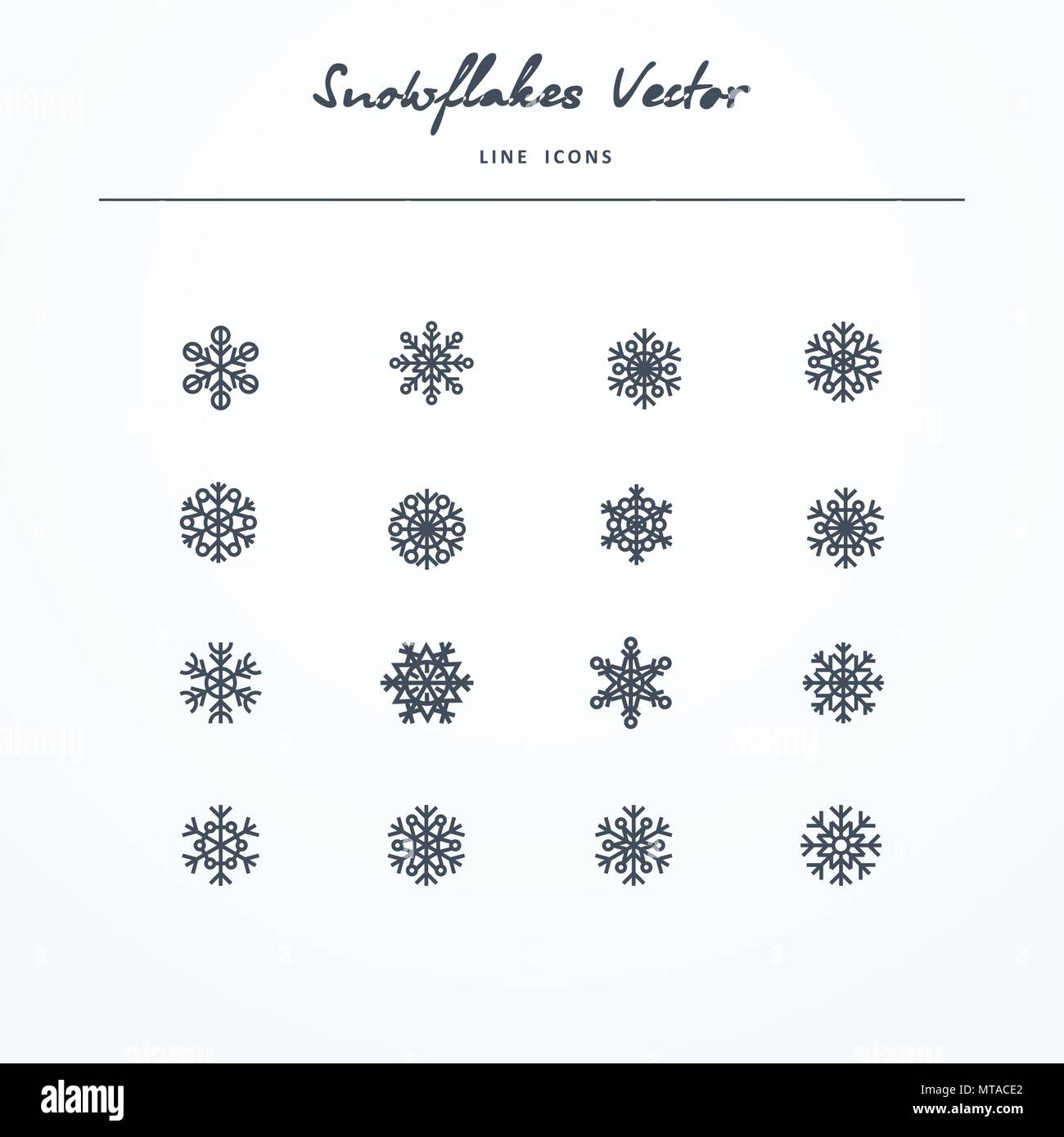 Collection of black snowflakes on a white background, vector ...