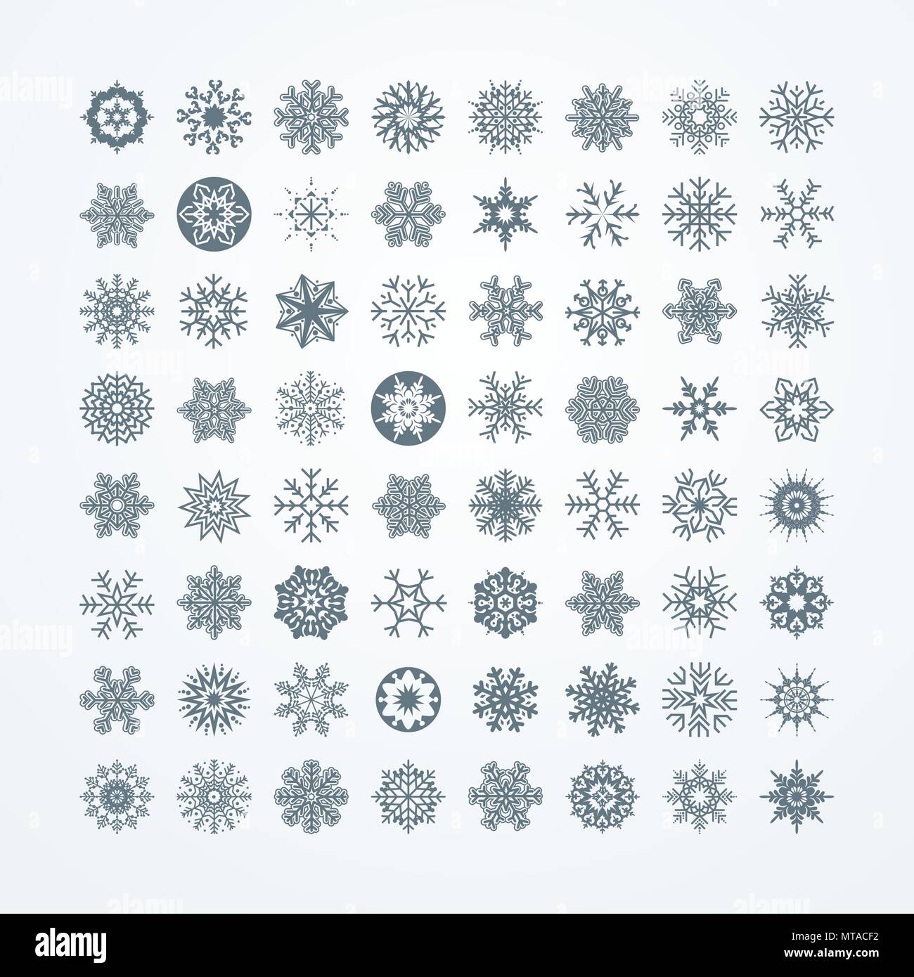 Collection of black snowflakes on a white background, vector ...