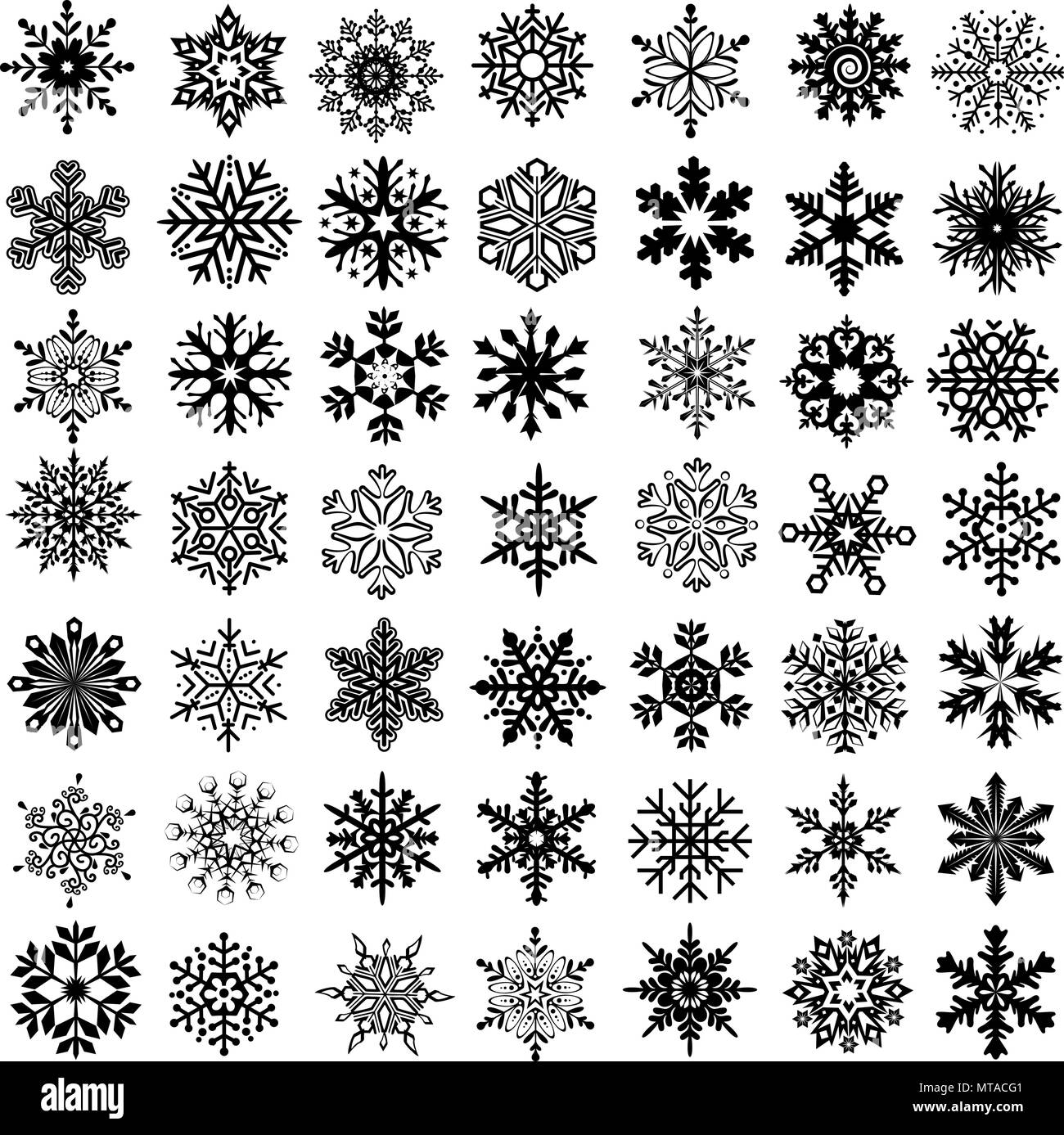 Collection of black snowflakes on a white background, vector ...