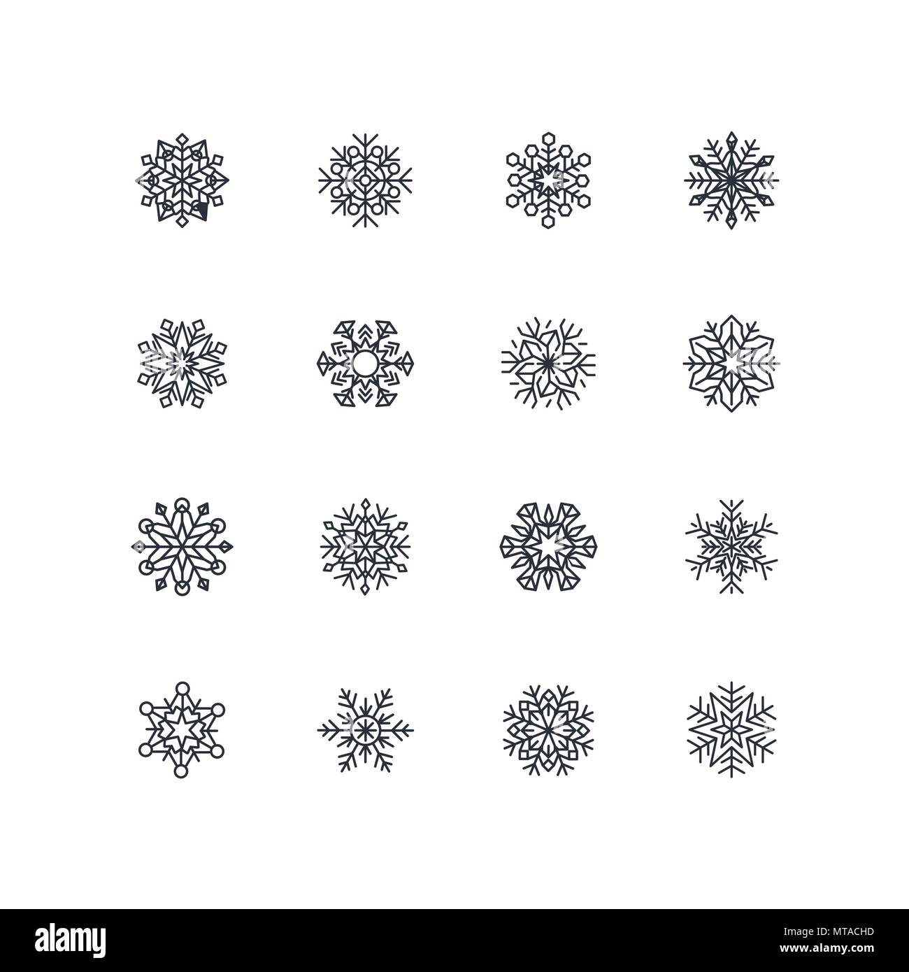 Collection of black snowflakes on a white background, vector ...