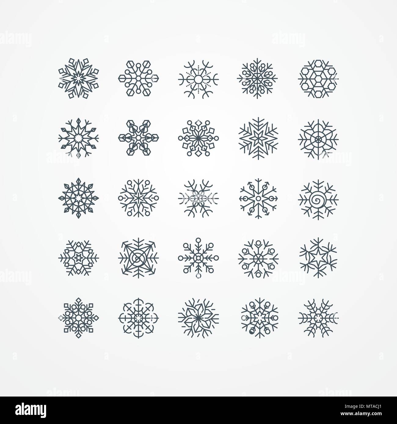 Collection of black snowflakes on a white background, vector ...