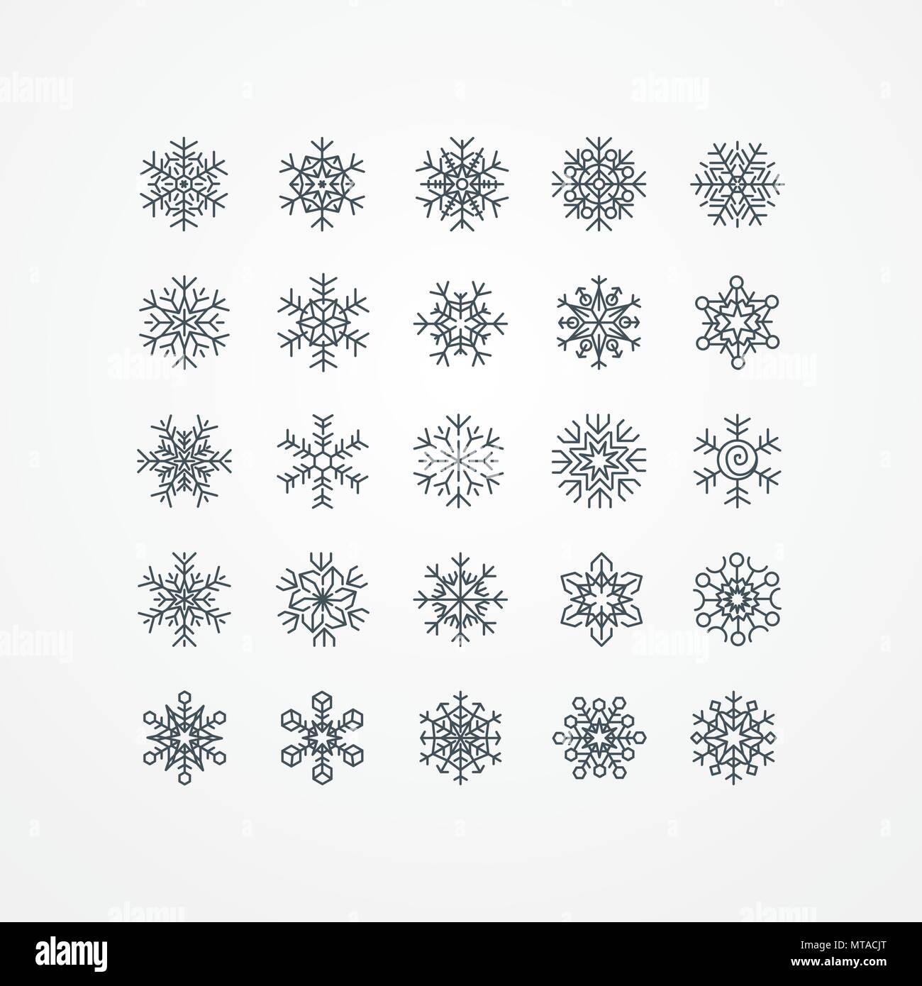 Collection of black snowflakes on a white background, vector ...