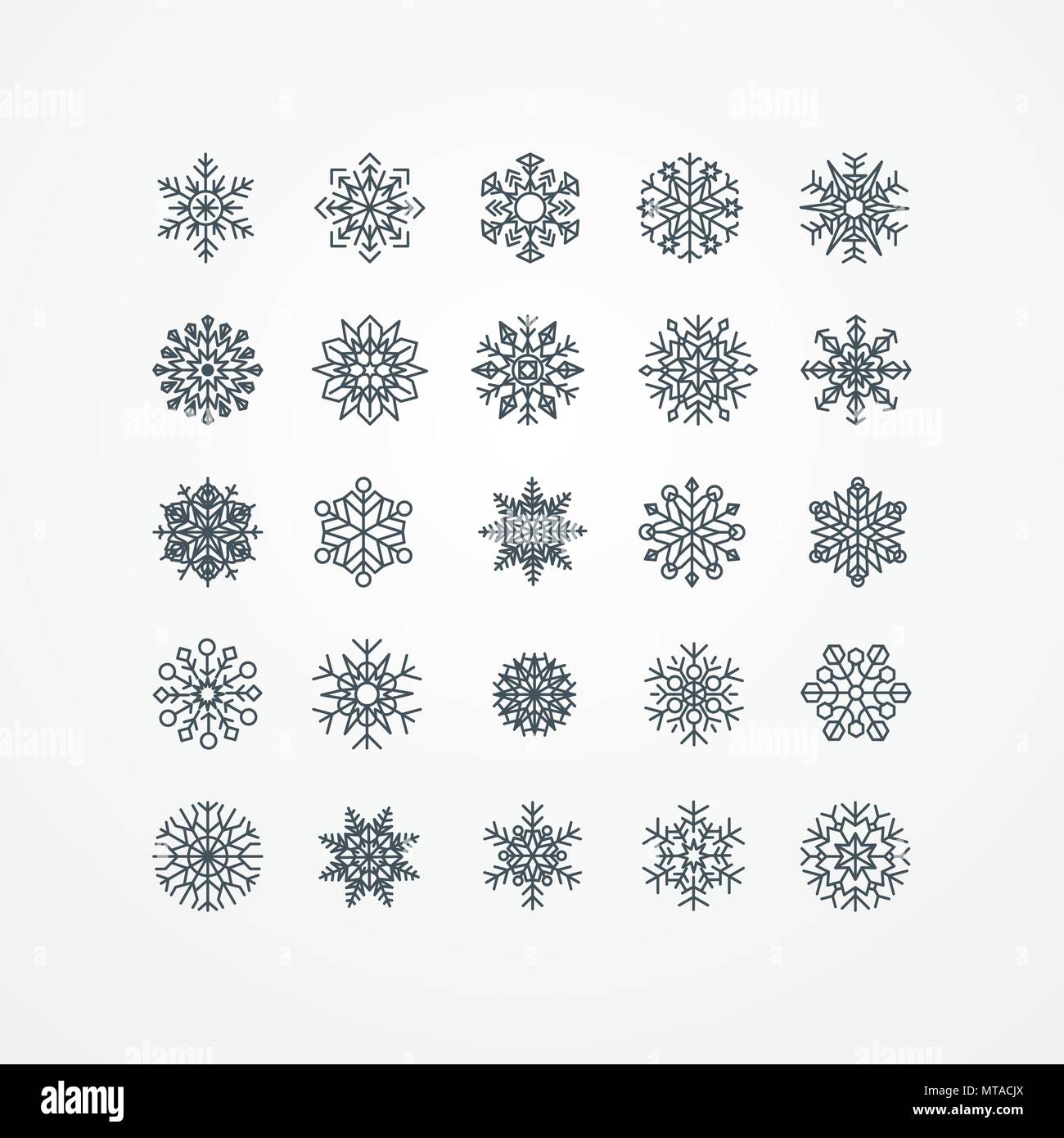 Collection of black snowflakes on a white background, vector ...