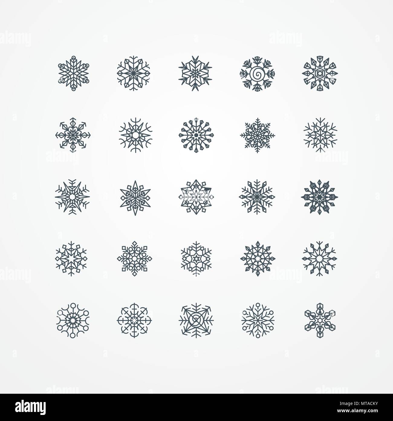 Collection of black snowflakes on a white background, vector ...
