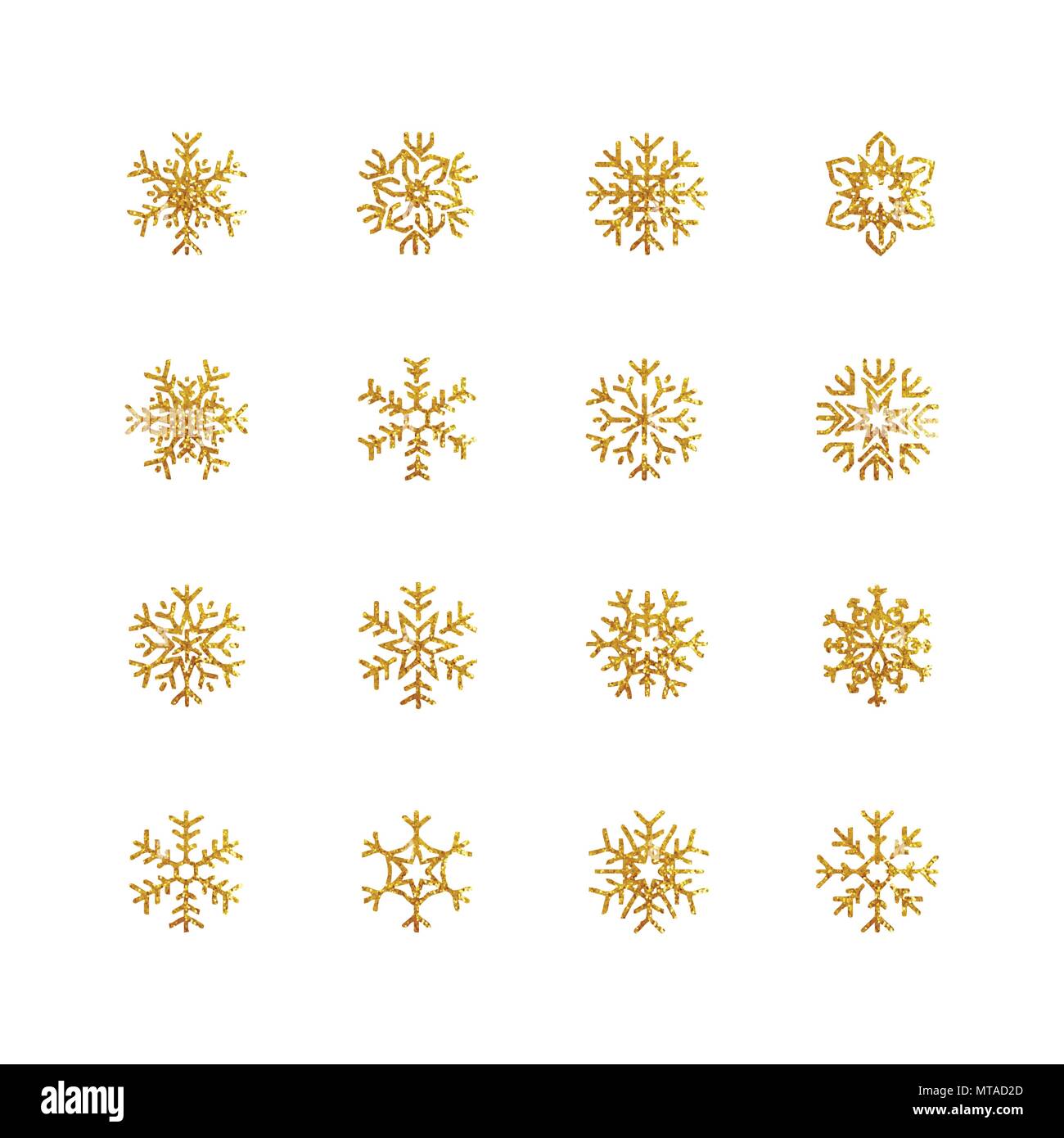 Collection of golden snowflakes on a white background, vector ...