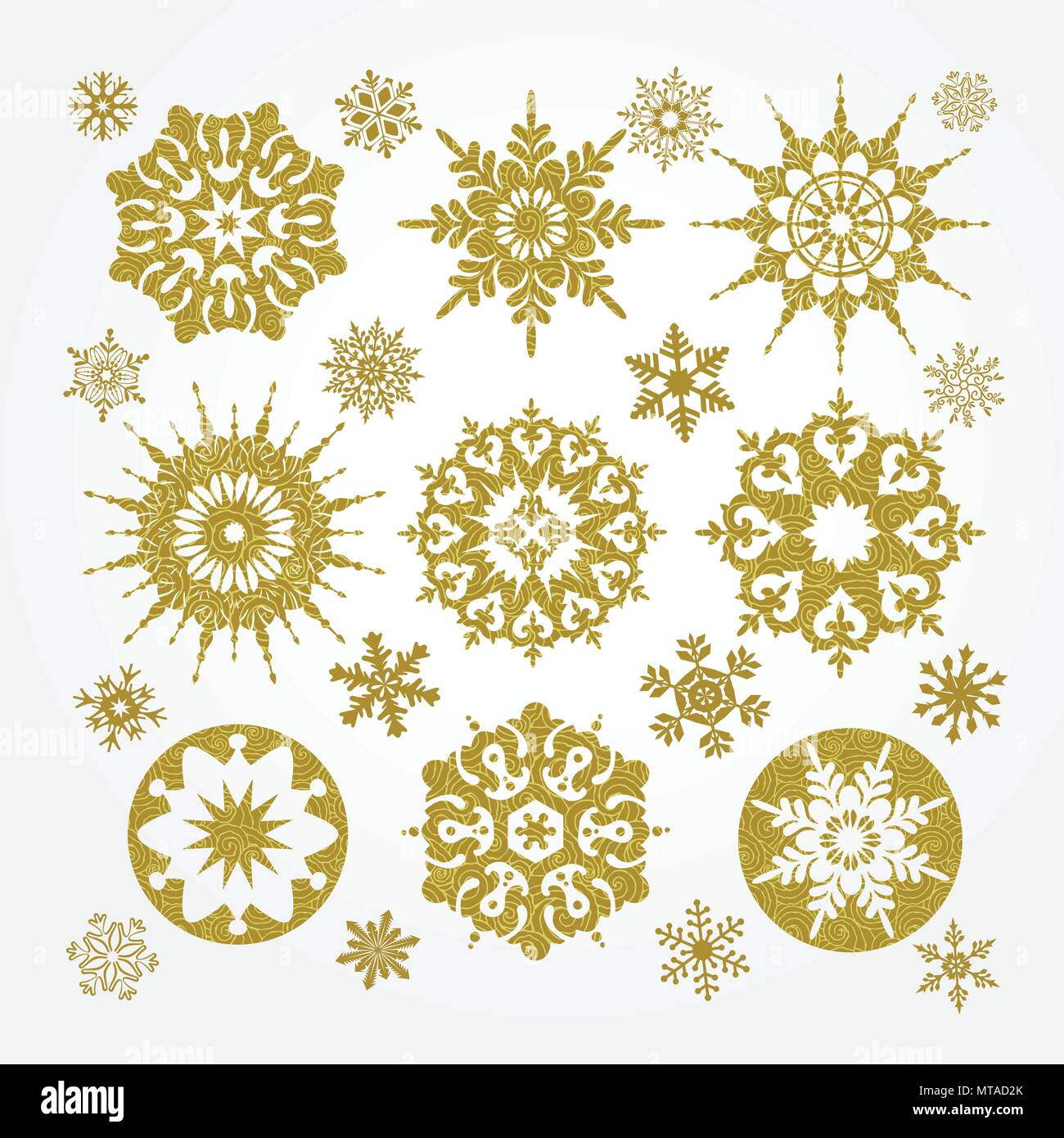 Collection of golden snowflakes on a white background, vector ...