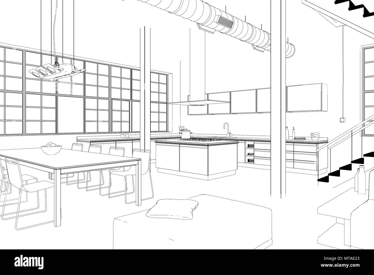Loft Kit Drawing Interior Design modern Loft custom Drawing Stock Photo - Alamy