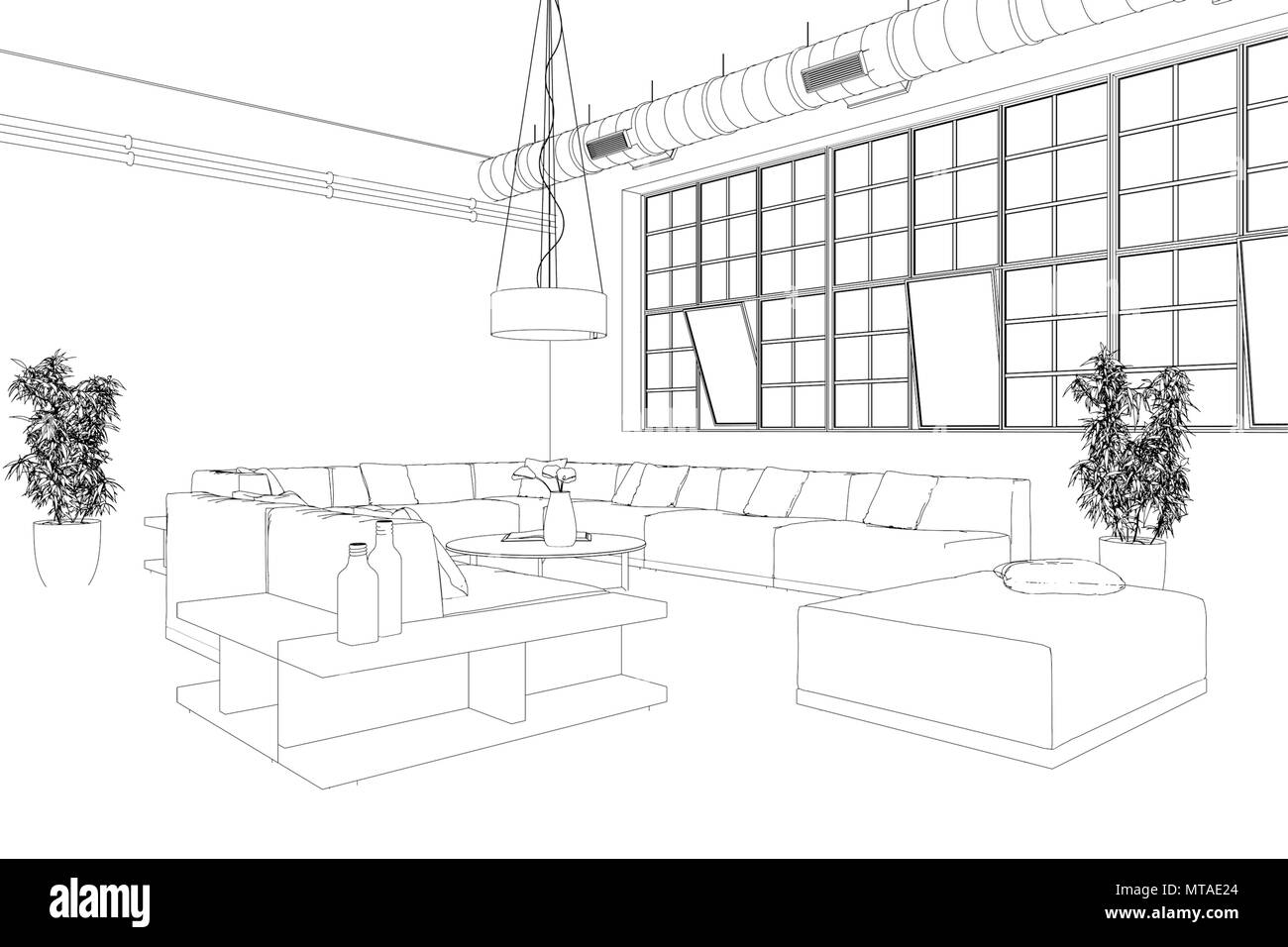 Interior Design Modern Loft Custom Drawing Stock Photo Alamy