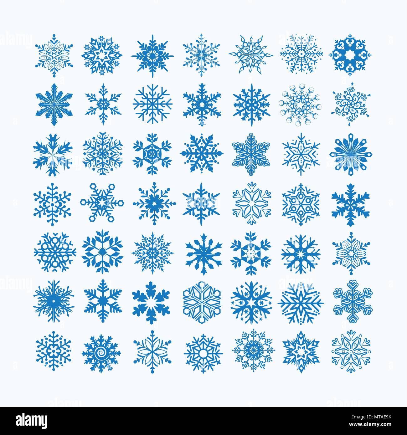Collection of blue snowflakes on a white background, vector ...