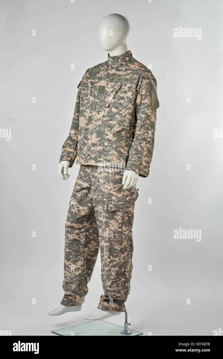 Fulllength mannequin in army soldier uniform. Military army camouflage