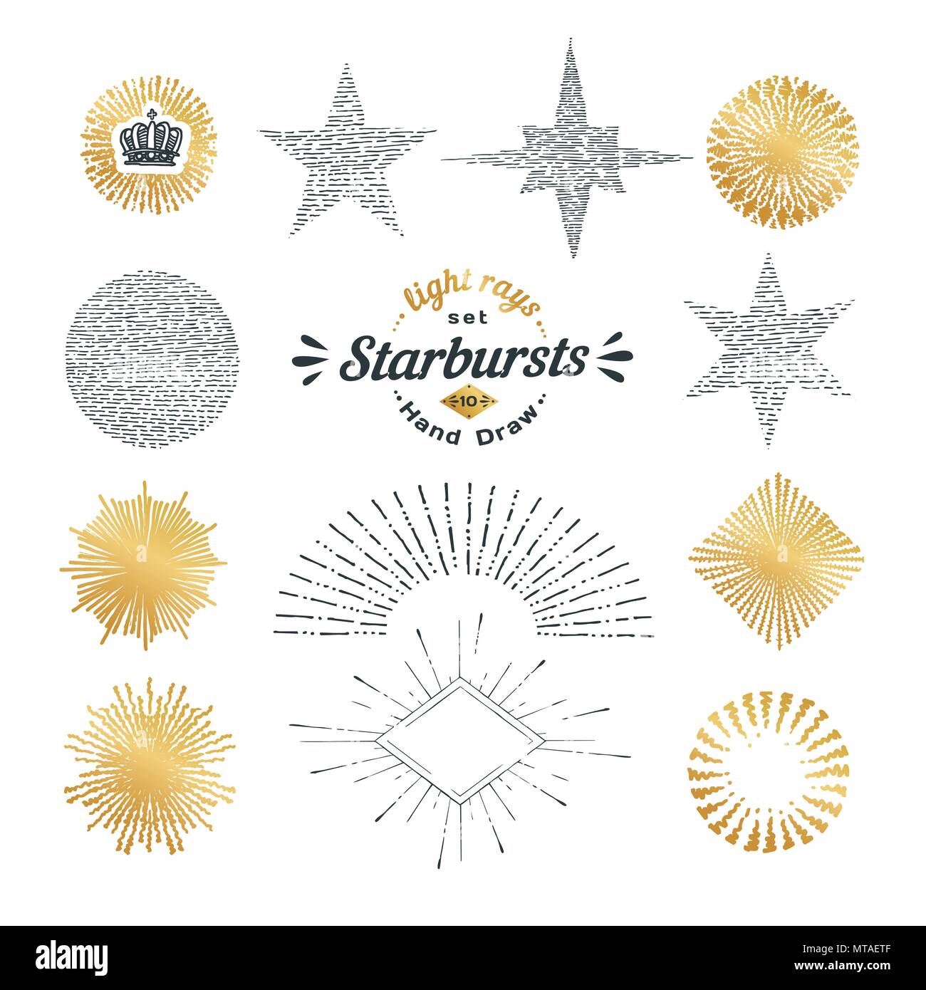 Hand drawn rays and starburst design elements. Collection of sunburst ...