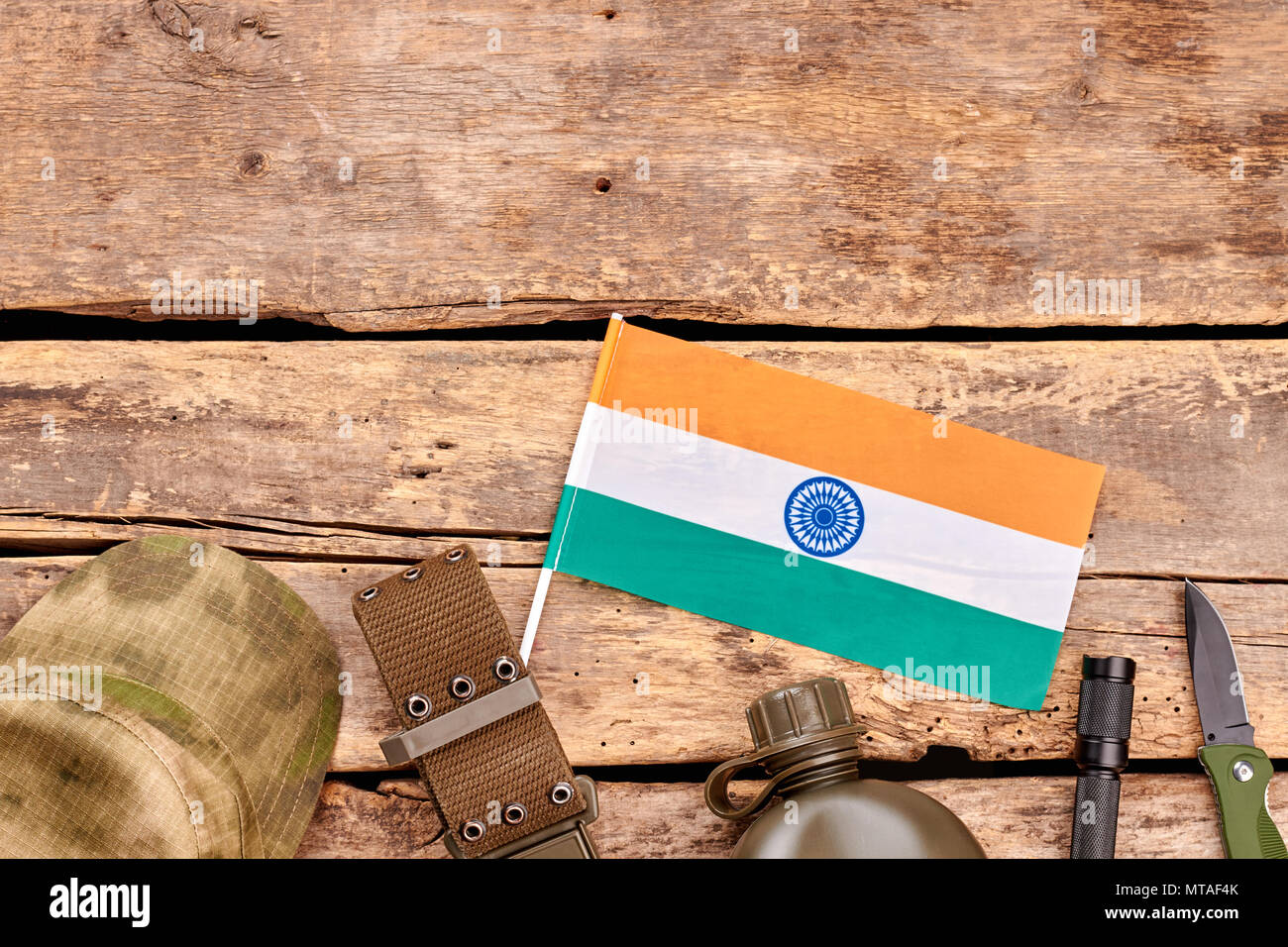 Accessories Of Indian Soldier Military Items Arrangement Flat