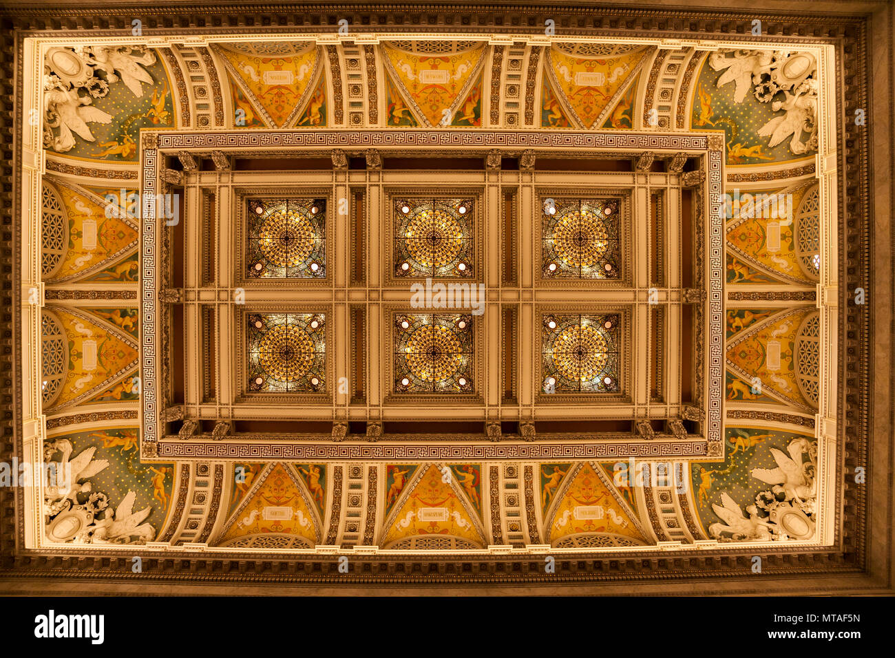 Ceiling in the main foyer of the Library of Congress, Washington DC, USA Stock Photo