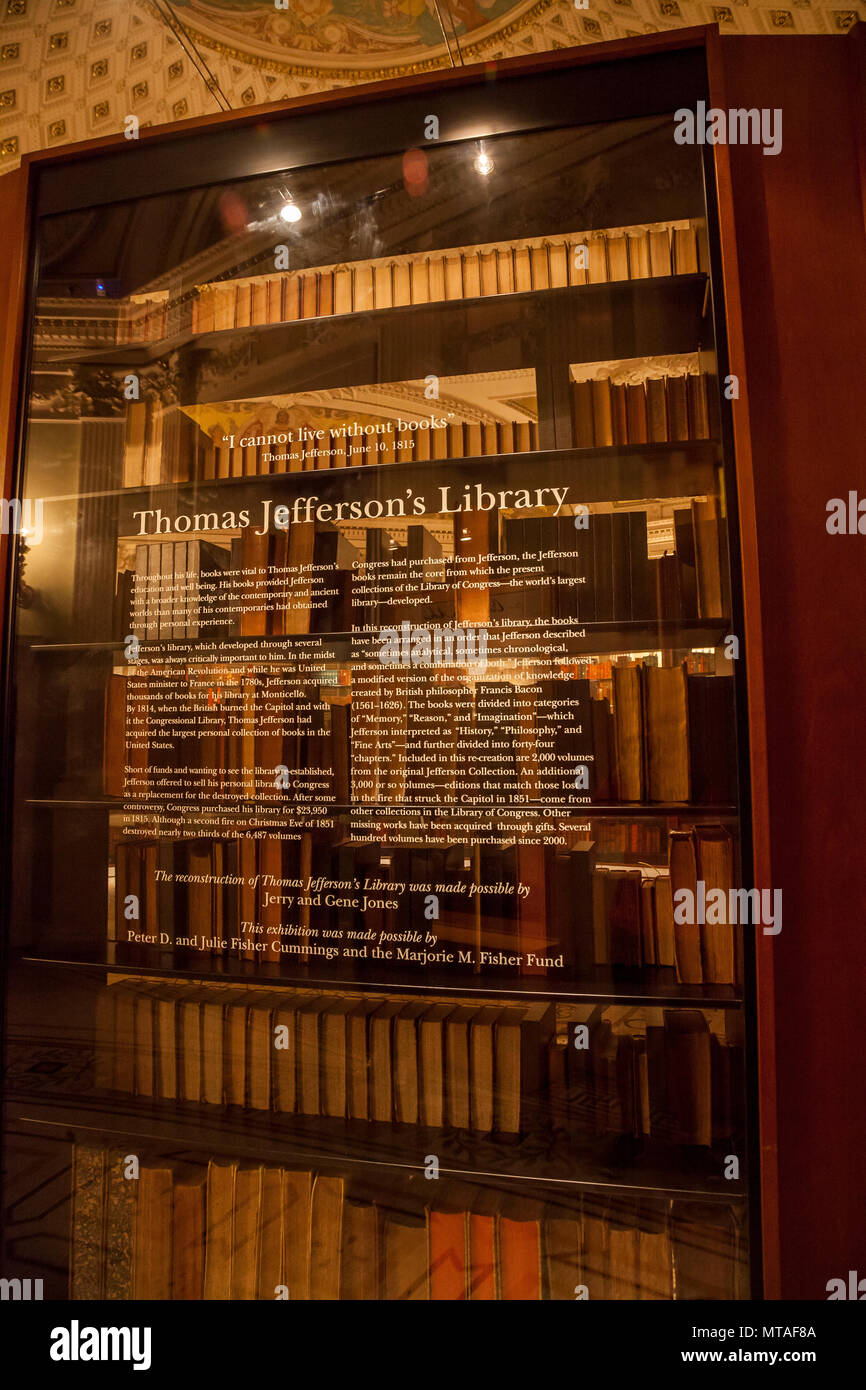 Bookcase inside Thomas Jefferson Library, Library of Congress, Washington DC, USA Stock Photo