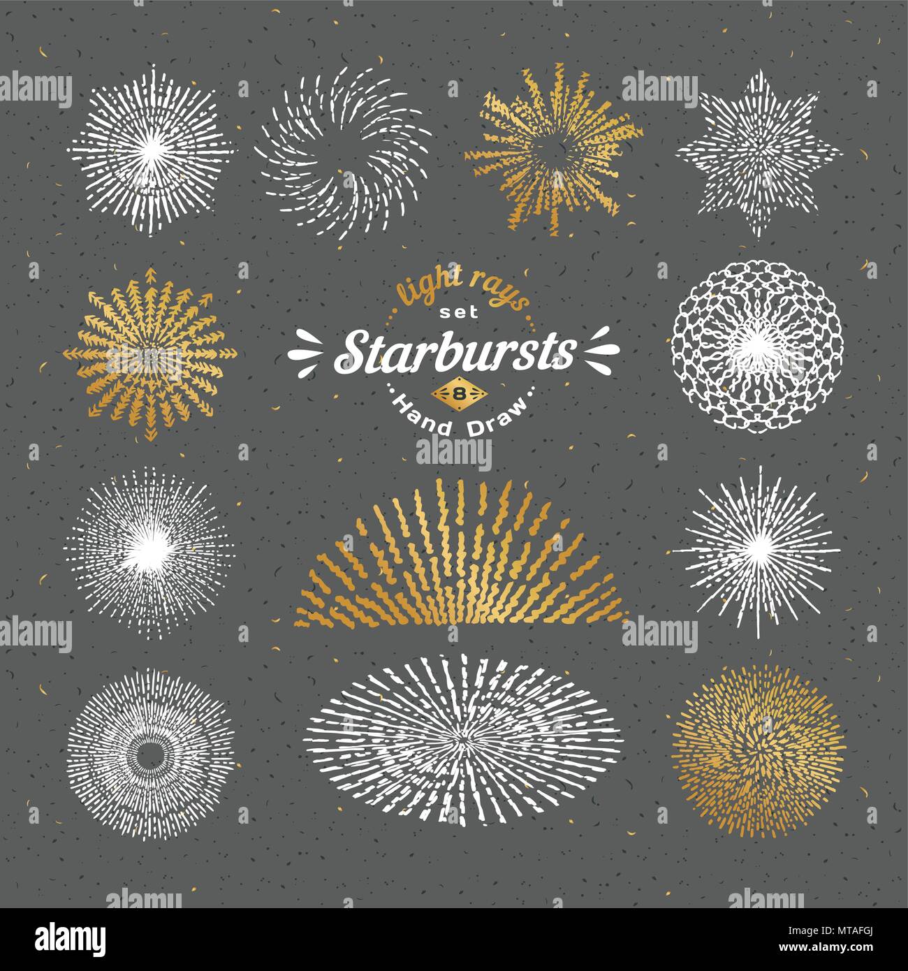 Hand drawn rays and starburst design elements. Collection of sunburst ...