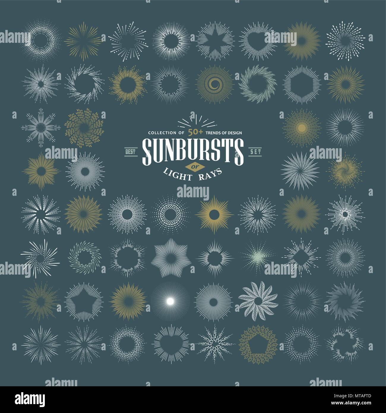 Hand drawn rays and starburst design elements. Collection of sunburst ...