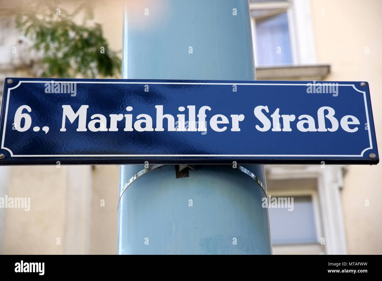 Street Sign at Mariahilferstrase in Vienna, Austria Stock Photo