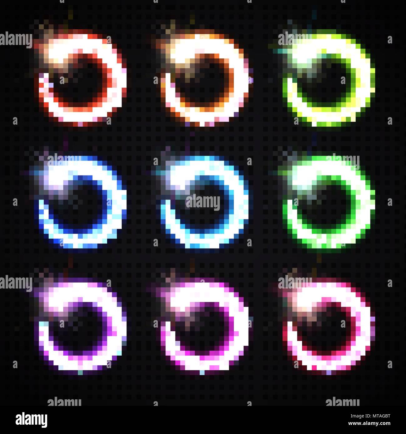 Magic light frame set. Colorful glowing round comet collection with ...