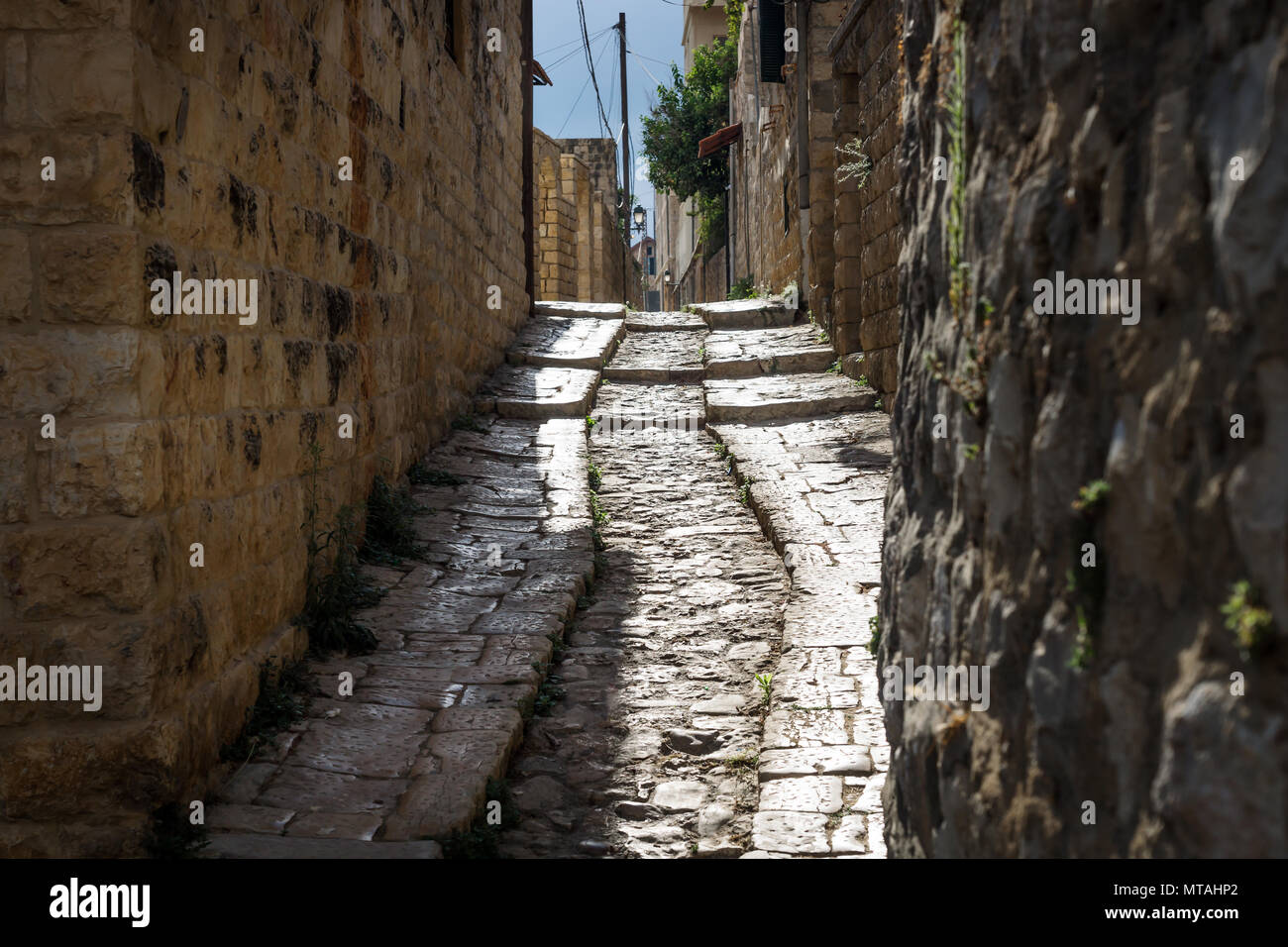 Ancient streets in traditional town Deir el Qamar, Lebanon Stock Photo