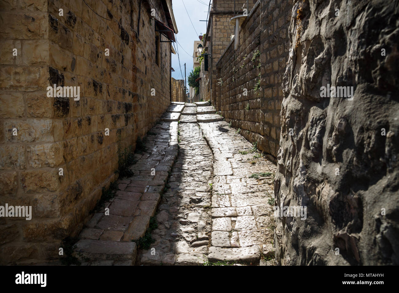 Narrow ancient streets in traditional town Deir el Qamar, Lebanon Stock Photo