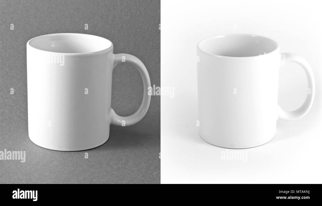 White cup on gray and white background Stock Photo - Alamy